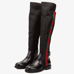 The Gallant Black Leather Knee-High Boot Exclusive Style