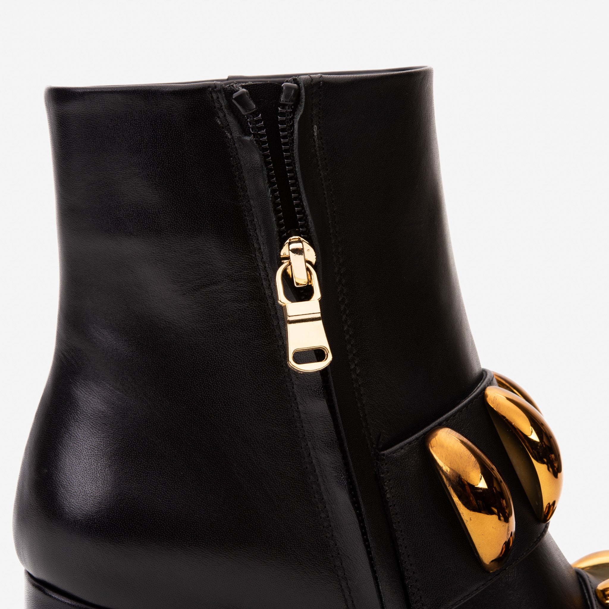 The Eclipse Black Gold Leather Block Heel Boot On Sale