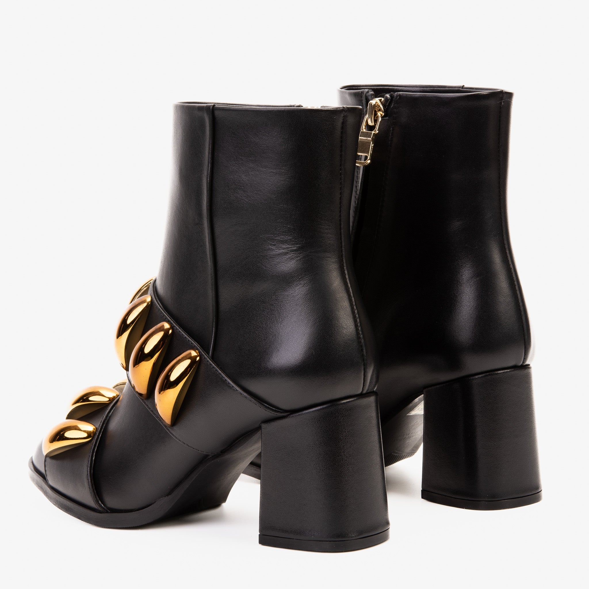 The Eclipse Black Gold Leather Block Heel Boot On Sale