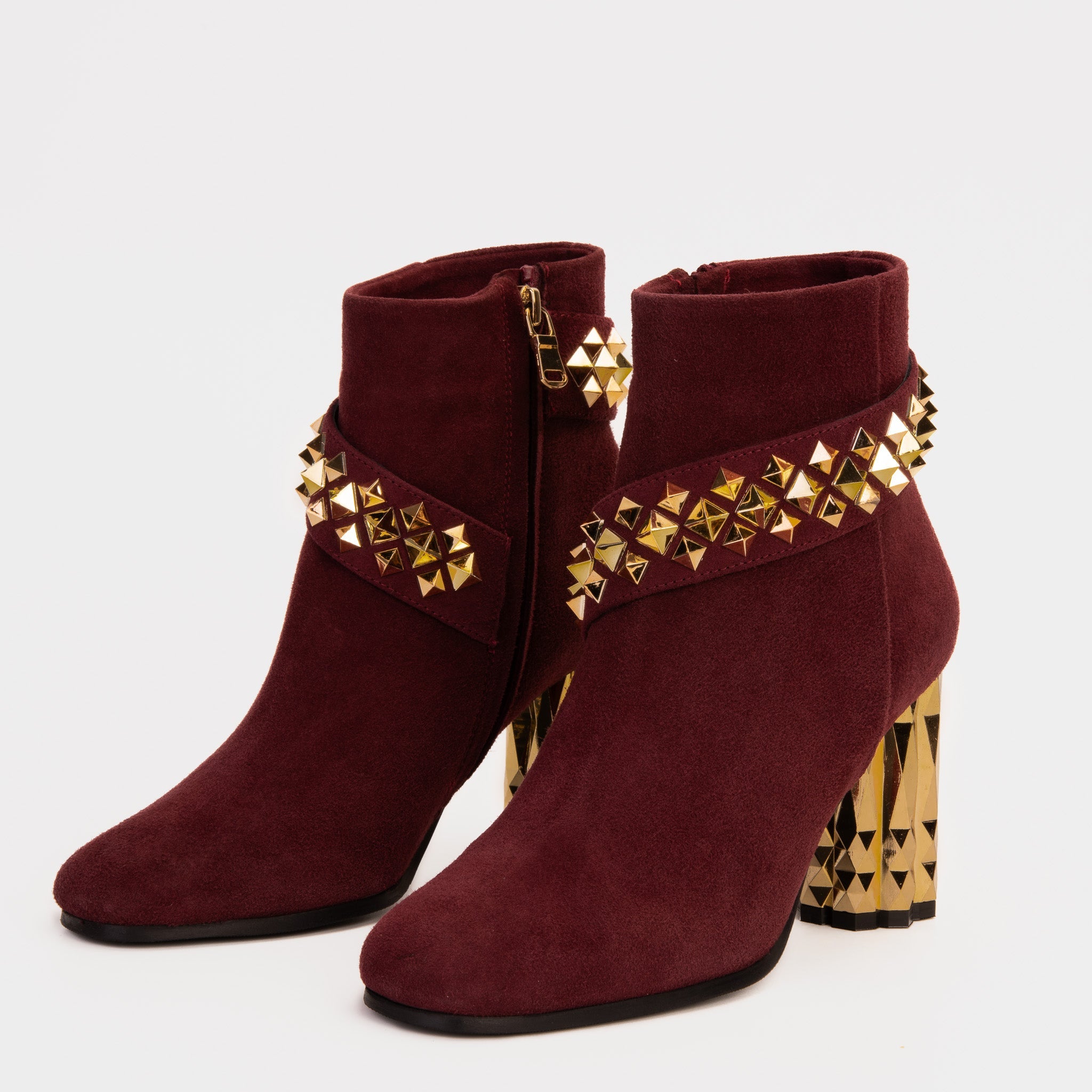 The Metal Burgundy Suede Leather Block Heel Boot All New