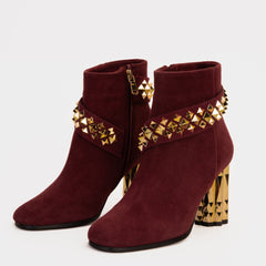 The Metal Burgundy Suede Leather Block Heel Boot All New