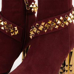 The Metal Burgundy Suede Leather Block Heel Boot All New