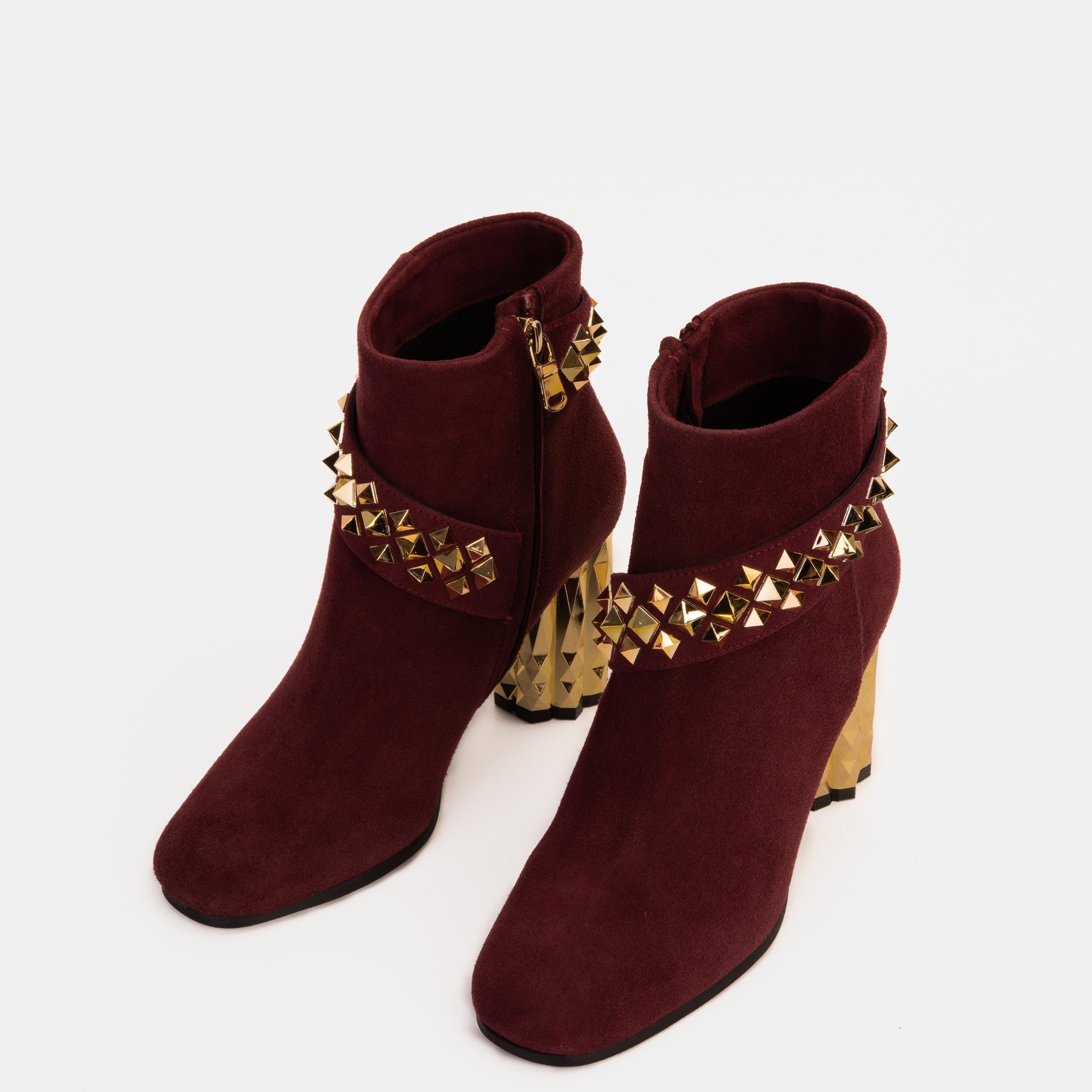 The Metal Burgundy Suede Leather Block Heel Boot All New