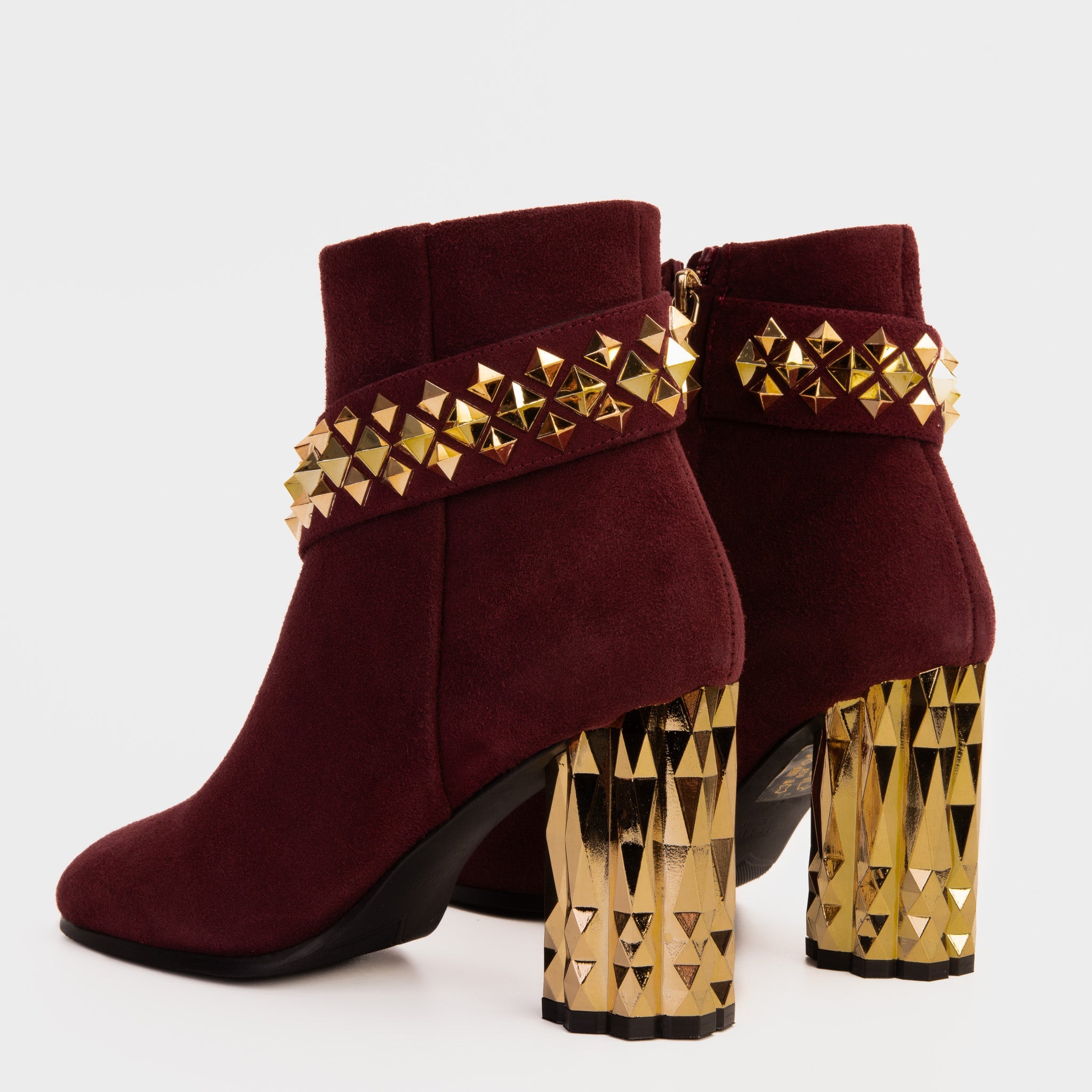 The Metal Burgundy Suede Leather Block Heel Boot All New