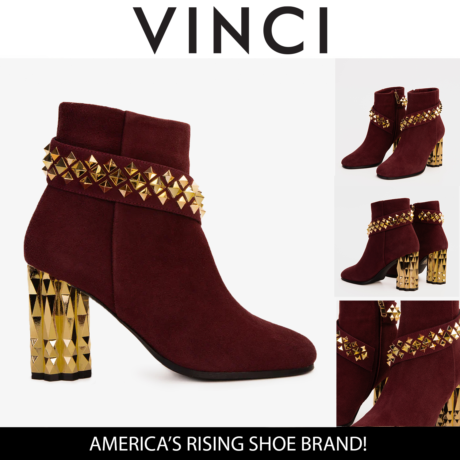 The Metal Burgundy Suede Leather Block Heel Boot All New