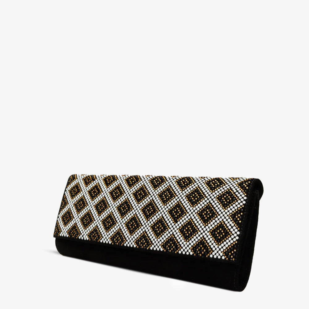 The Nampula Black Glitter Suede Leather Clutch Universal Fit