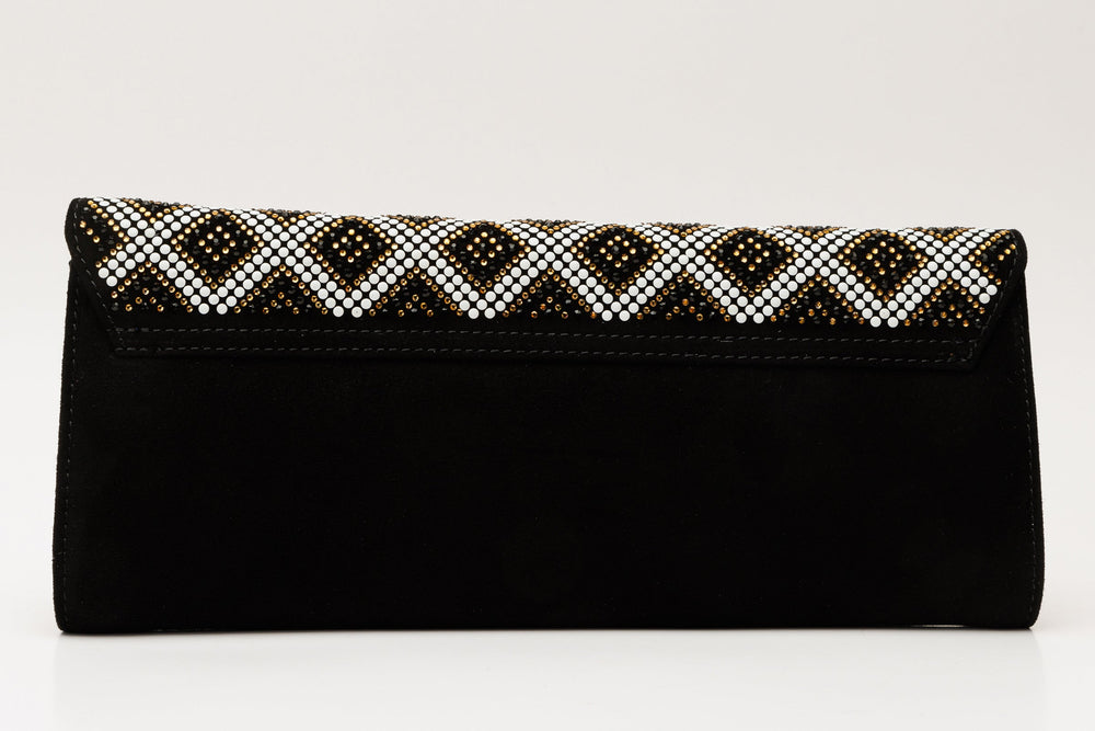 The Nampula Black Glitter Suede Leather Clutch Universal Fit