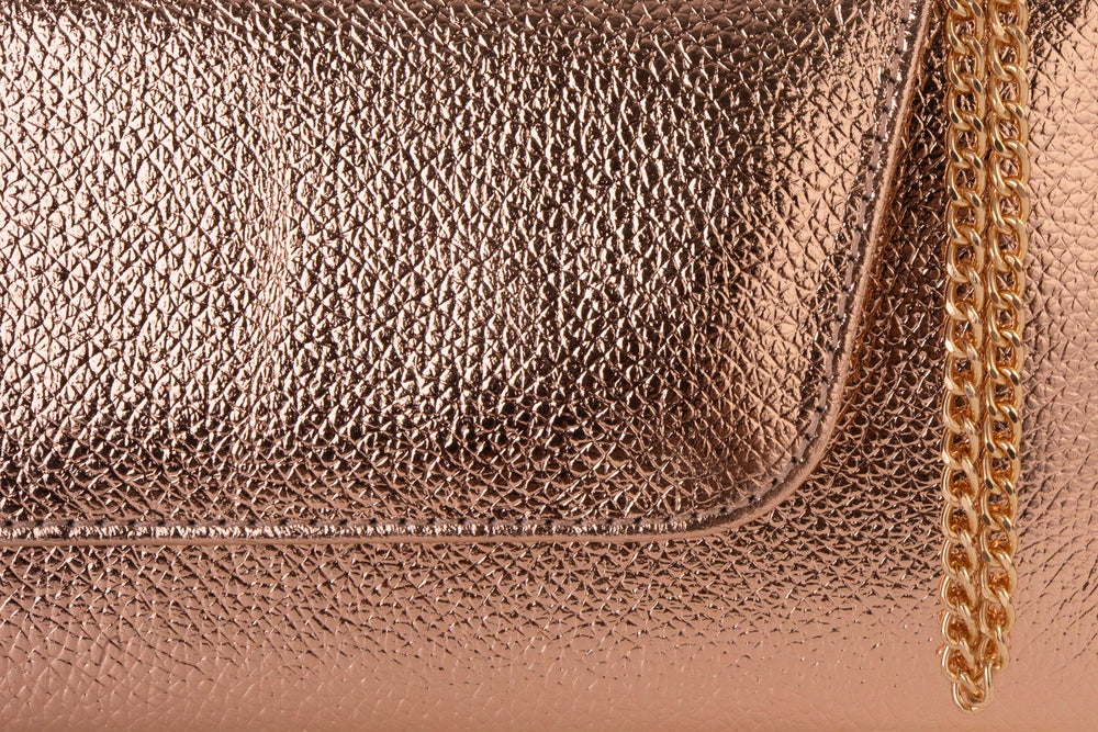 The Ege Rose Gold Leather Clutch For Sale
