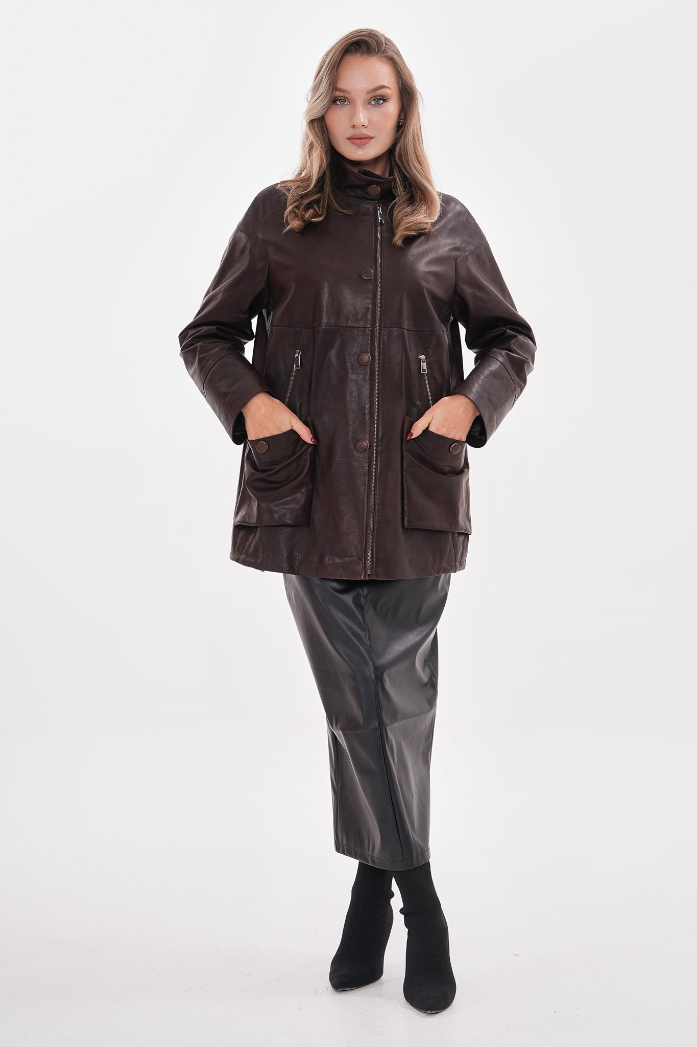 The Liora Brown Leather Jacket Universal Fit