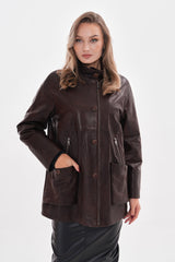 The Liora Brown Leather Jacket Universal Fit