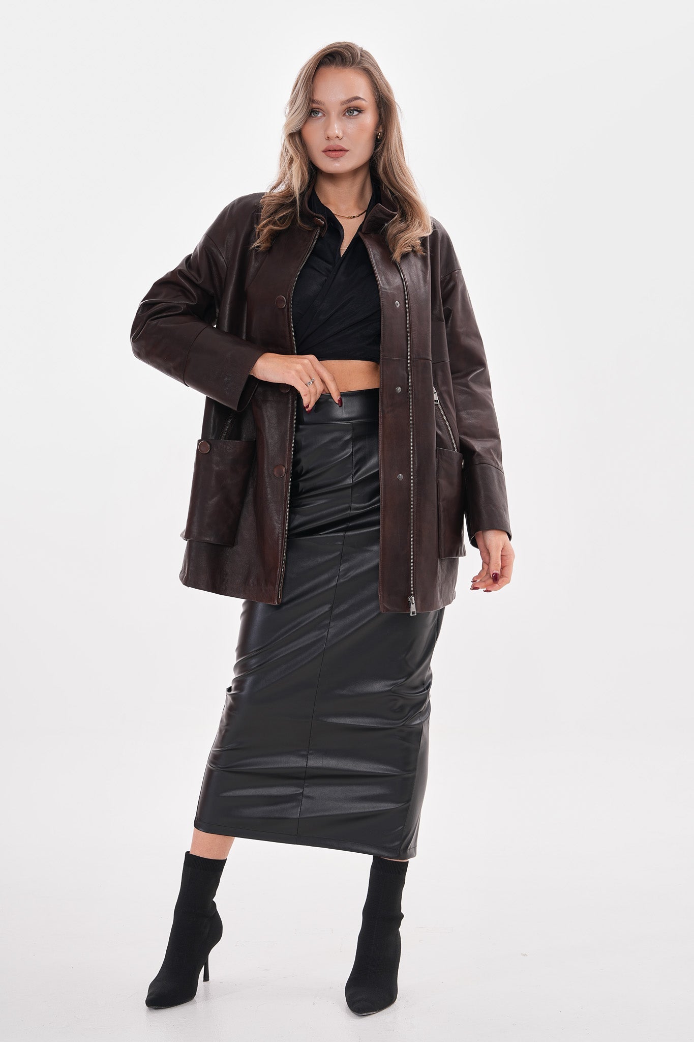 The Liora Brown Leather Jacket Universal Fit