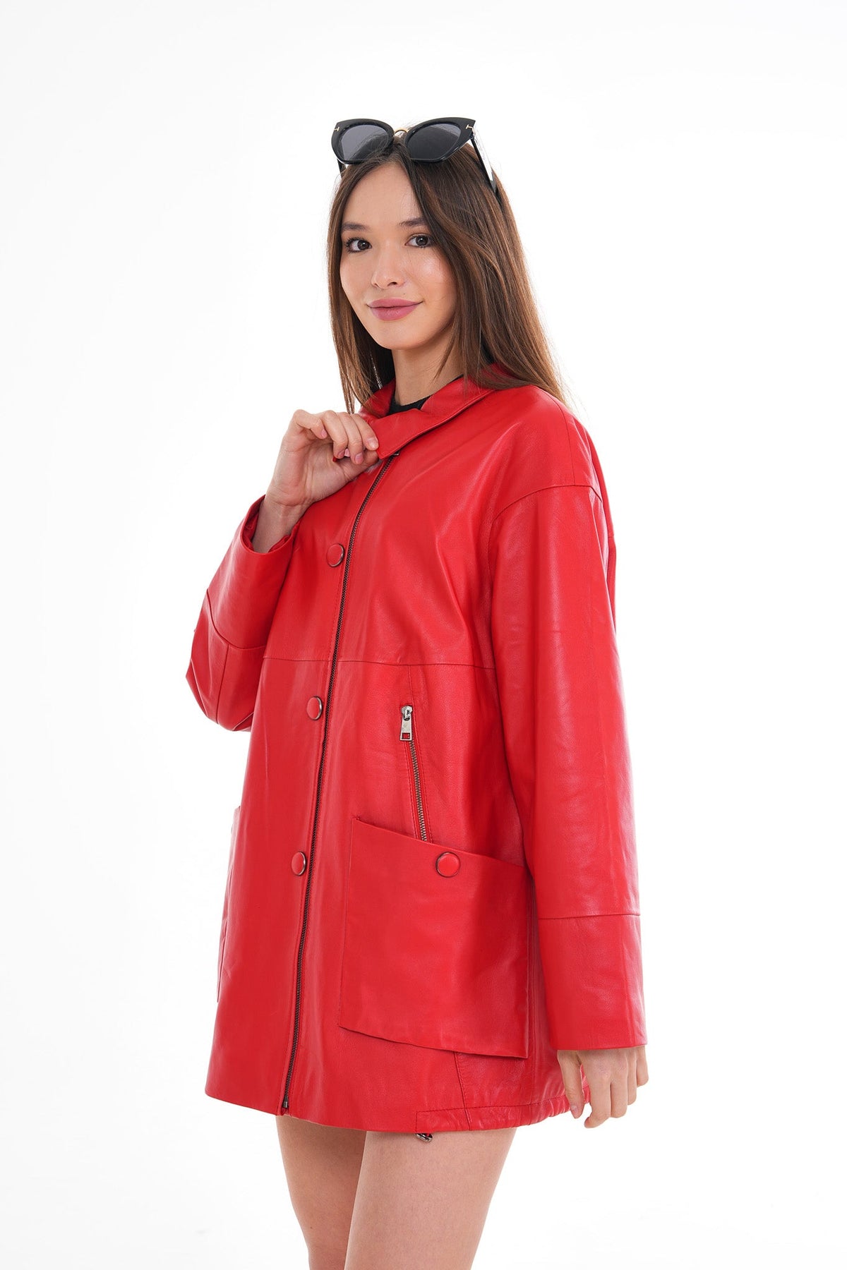 The Lioara Red Leather Jacket Fine Craftsmanship