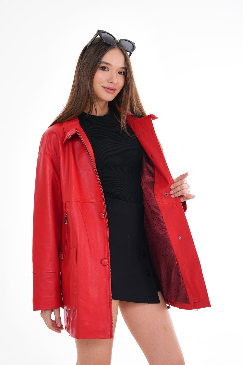 The Lioara Red Leather Jacket Fine Craftsmanship