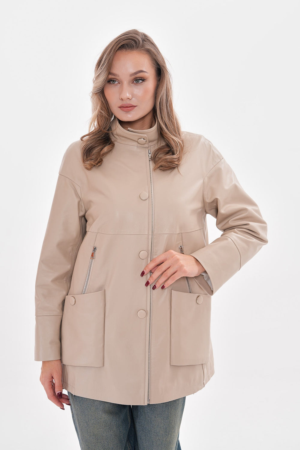 The Lioara Cream Leather Jacket Exclusive Style