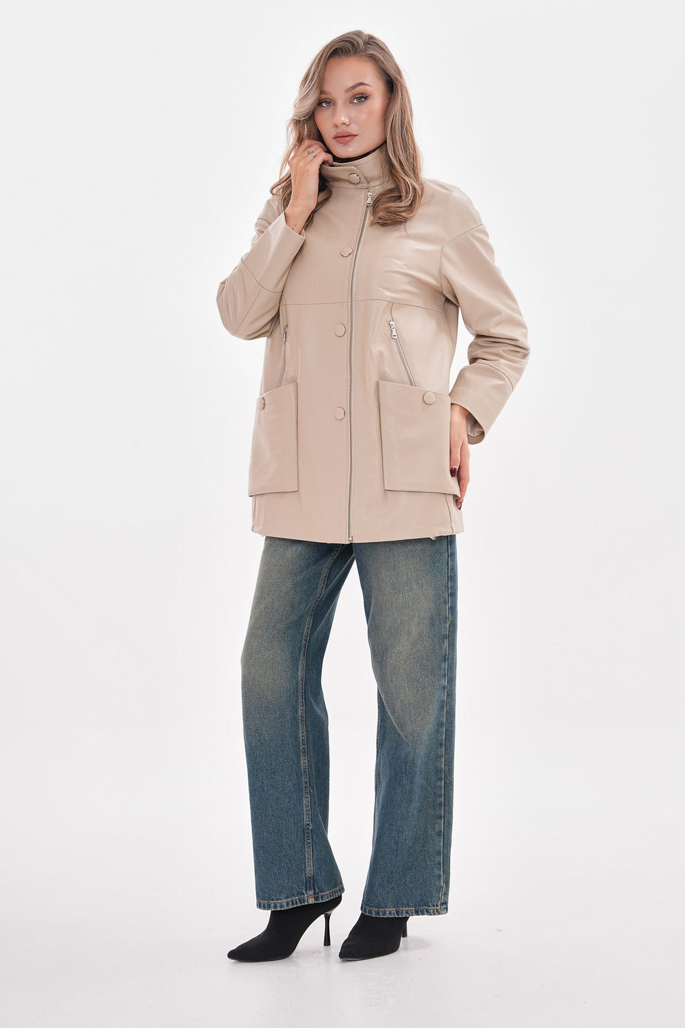 The Lioara Cream Leather Jacket Exclusive Style