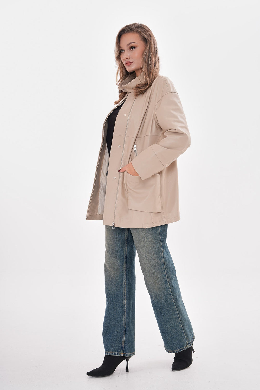 The Lioara Cream Leather Jacket Exclusive Style