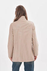 The Lioara Cream Leather Jacket Exclusive Style