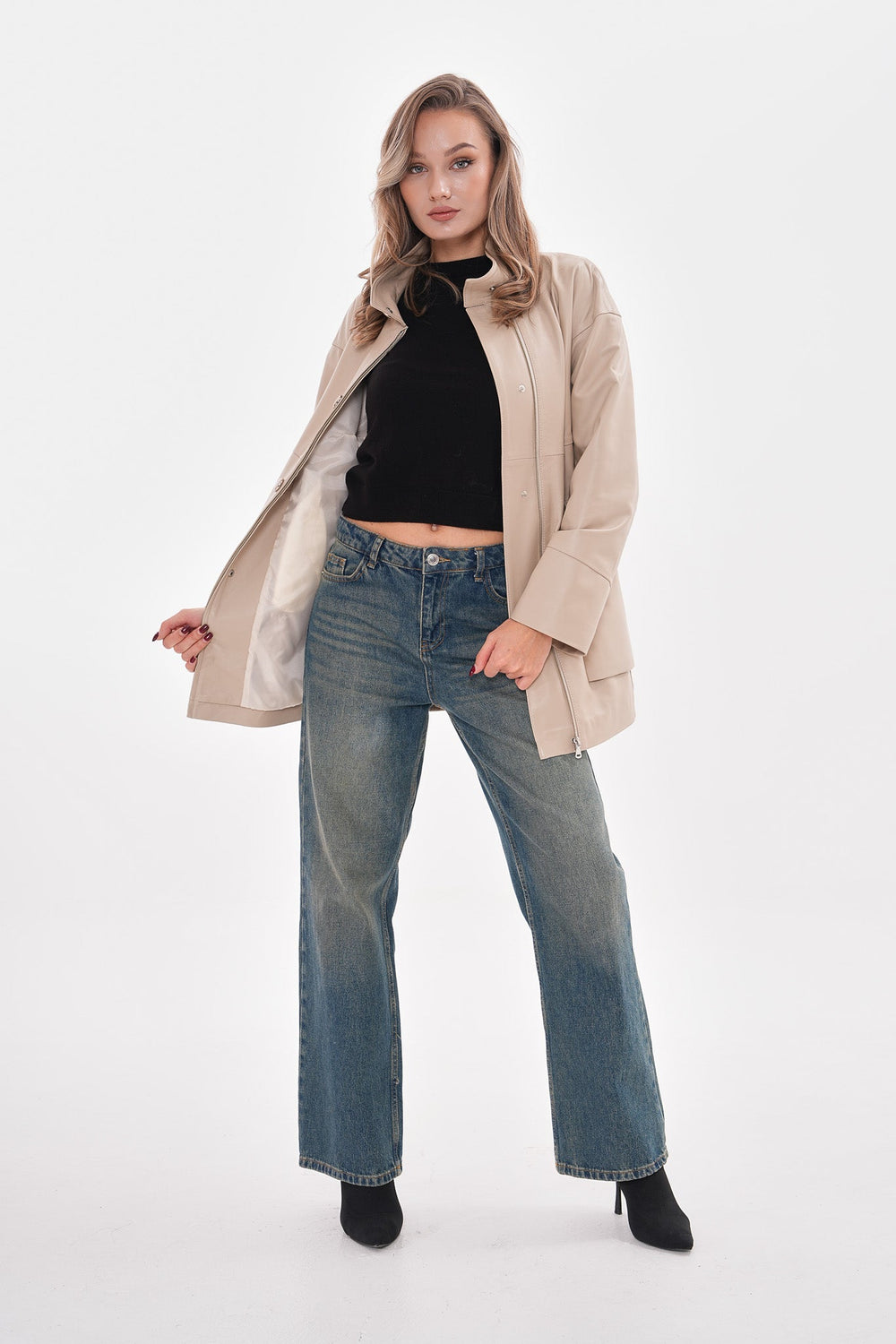 The Lioara Cream Leather Jacket Exclusive Style