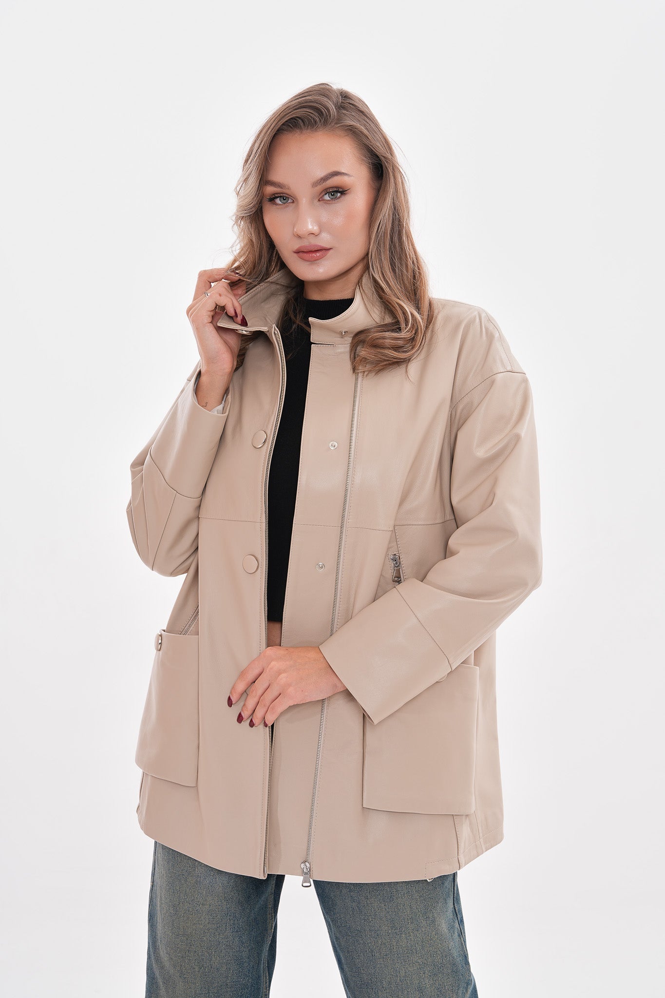 The Lioara Cream Leather Jacket Exclusive Style