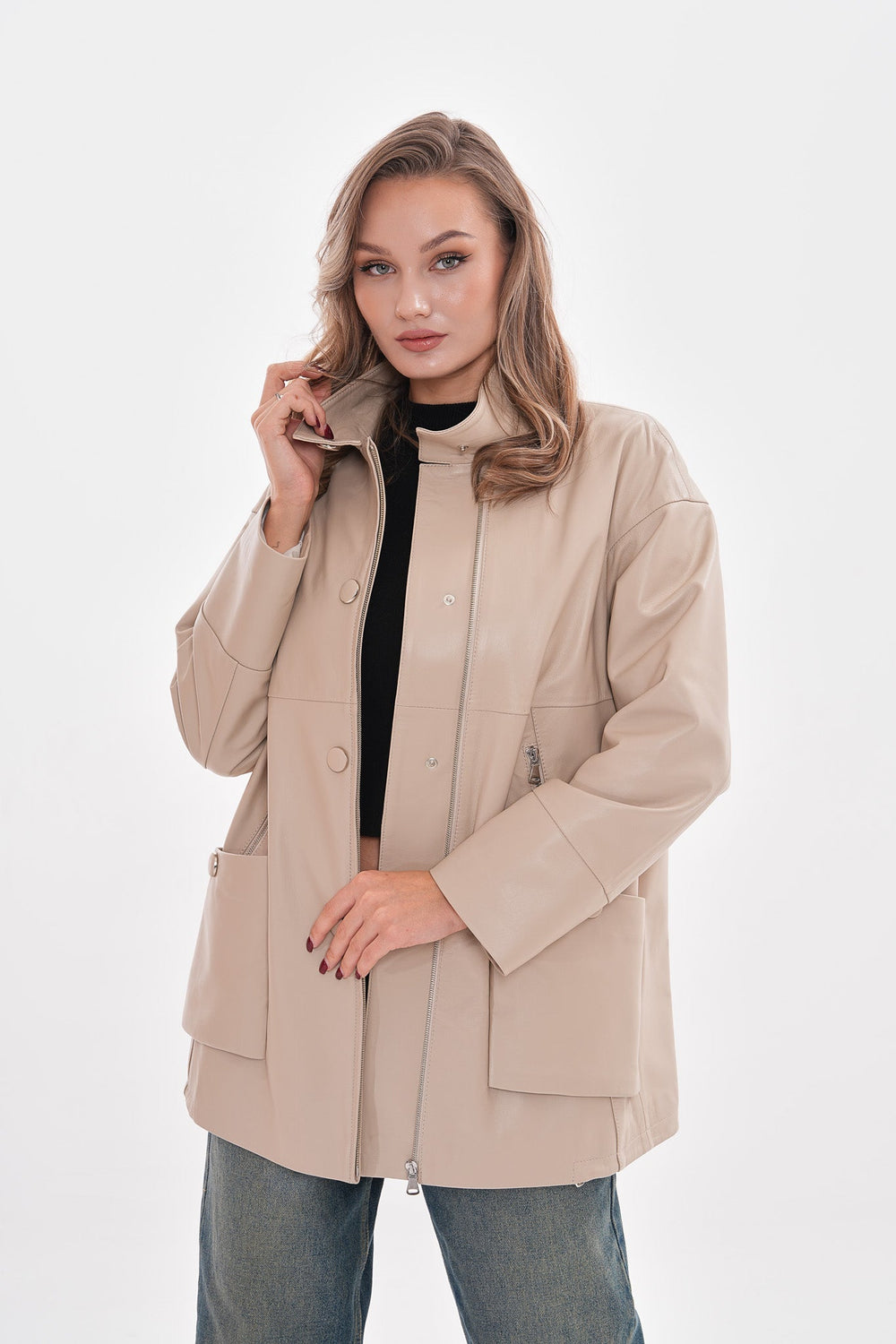 The Lioara Cream Leather Jacket Exclusive Style