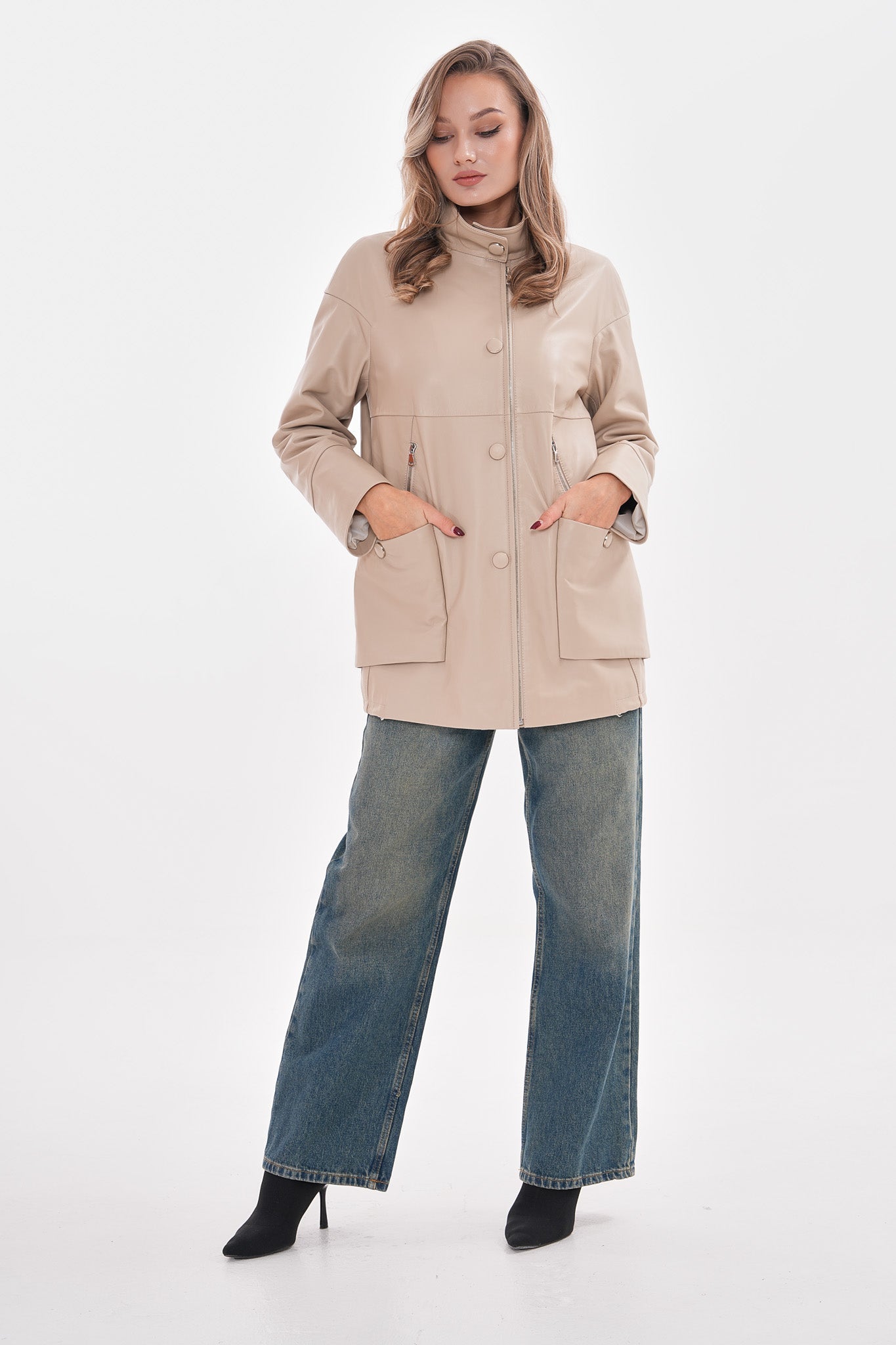 The Lioara Cream Leather Jacket Exclusive Style