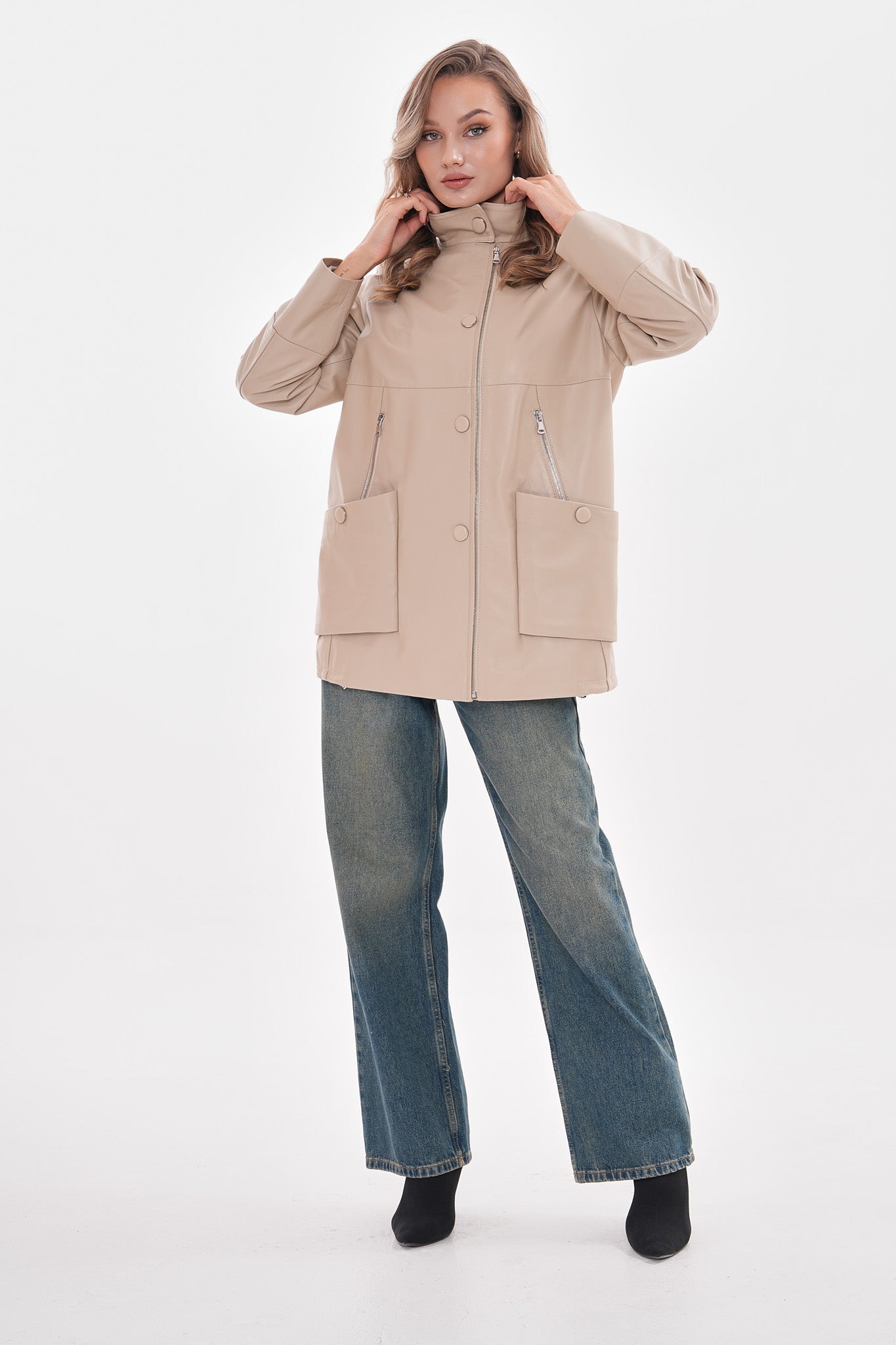 The Lioara Cream Leather Jacket Exclusive Style