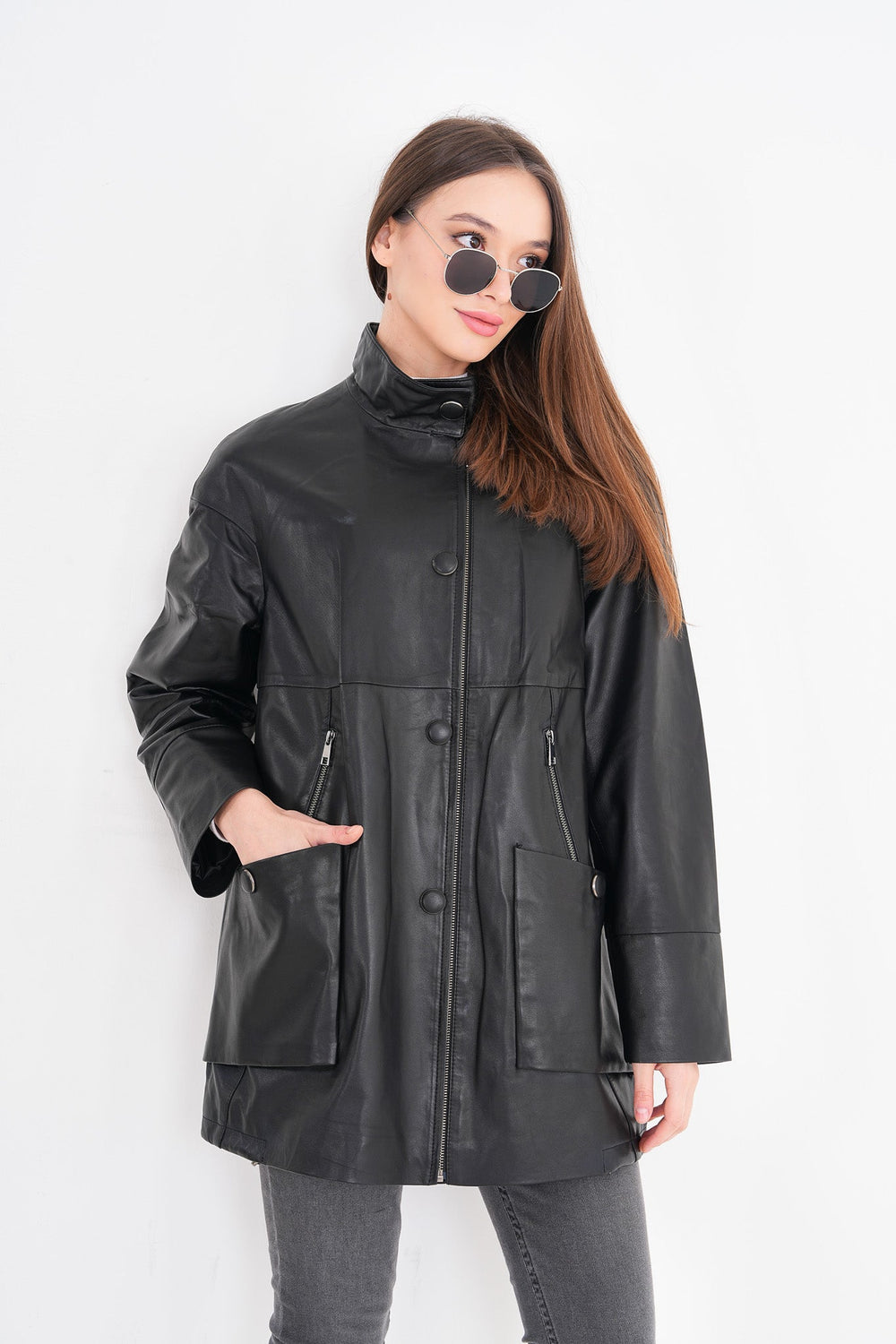 The Lioara Black Leather Jacket On Sale