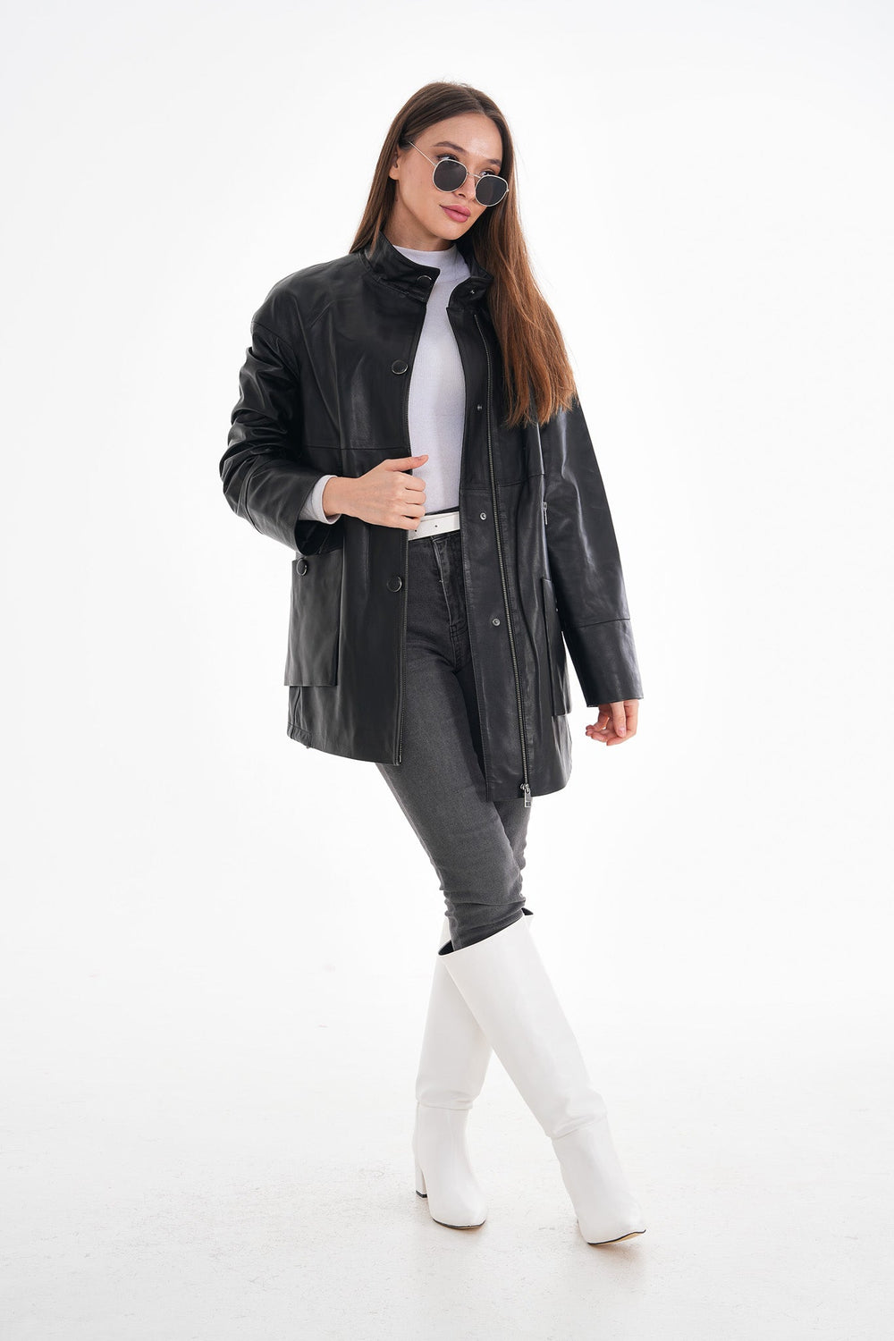 The Lioara Black Leather Jacket On Sale