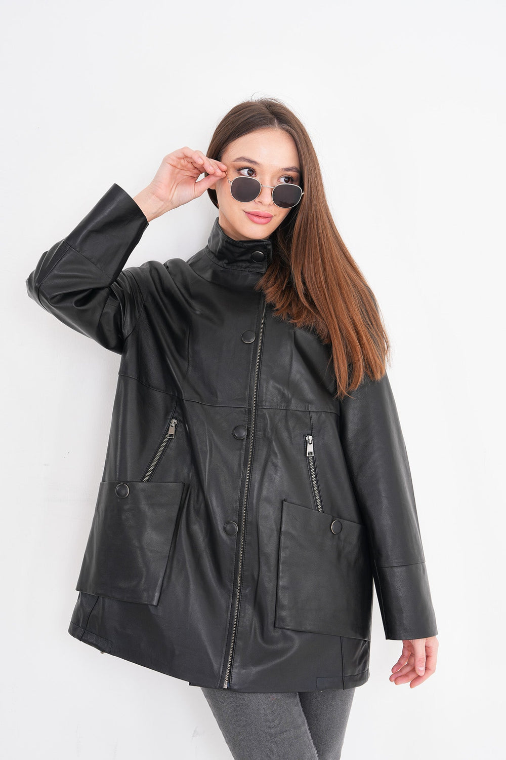 The Lioara Black Leather Jacket On Sale