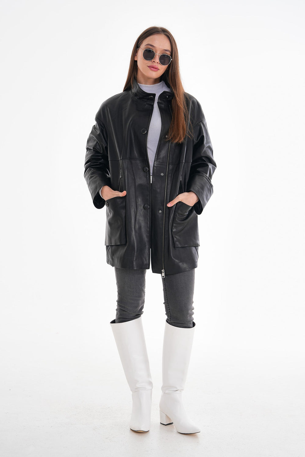 The Lioara Black Leather Jacket On Sale