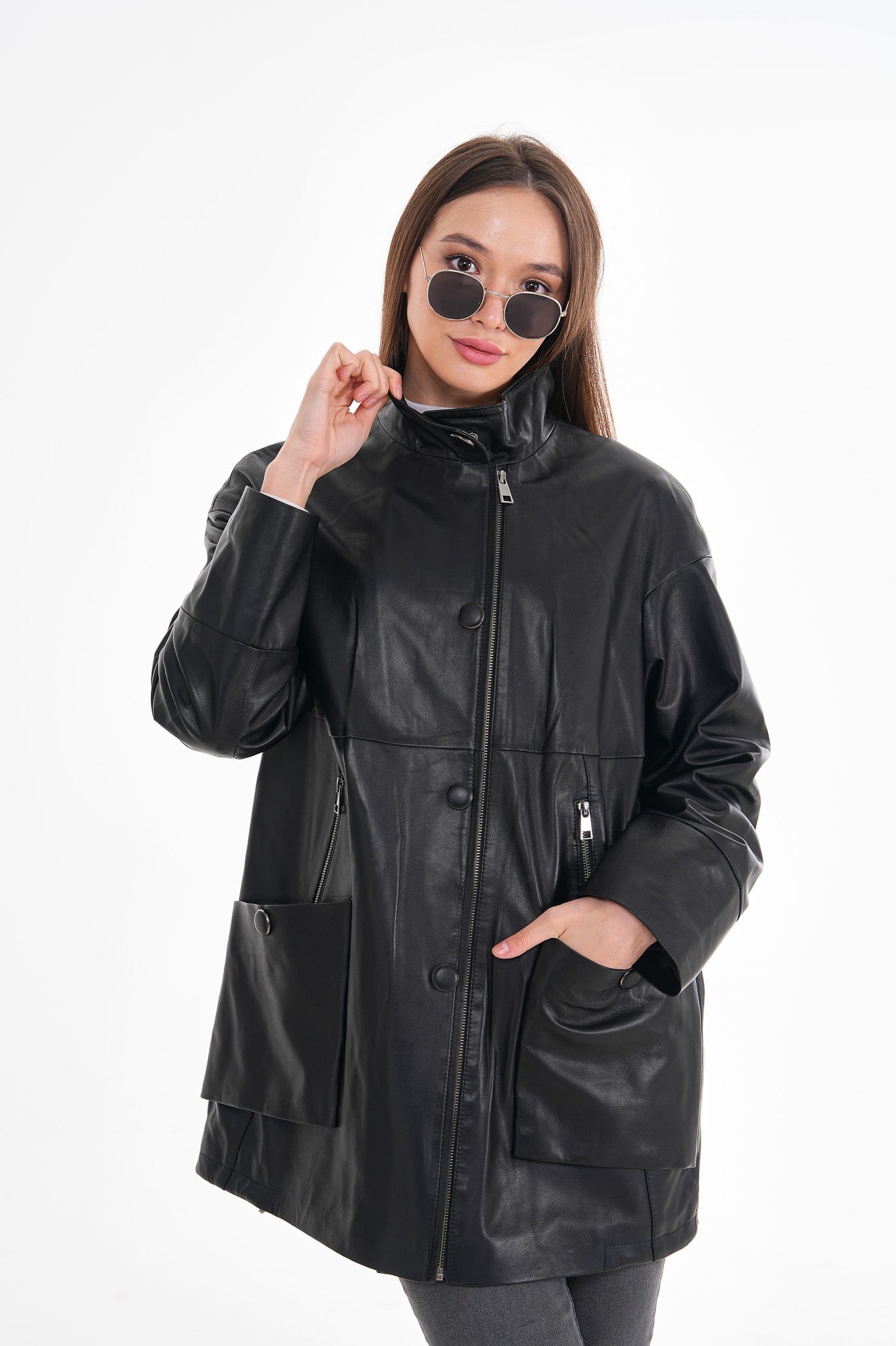 The Lioara Black Leather Jacket On Sale