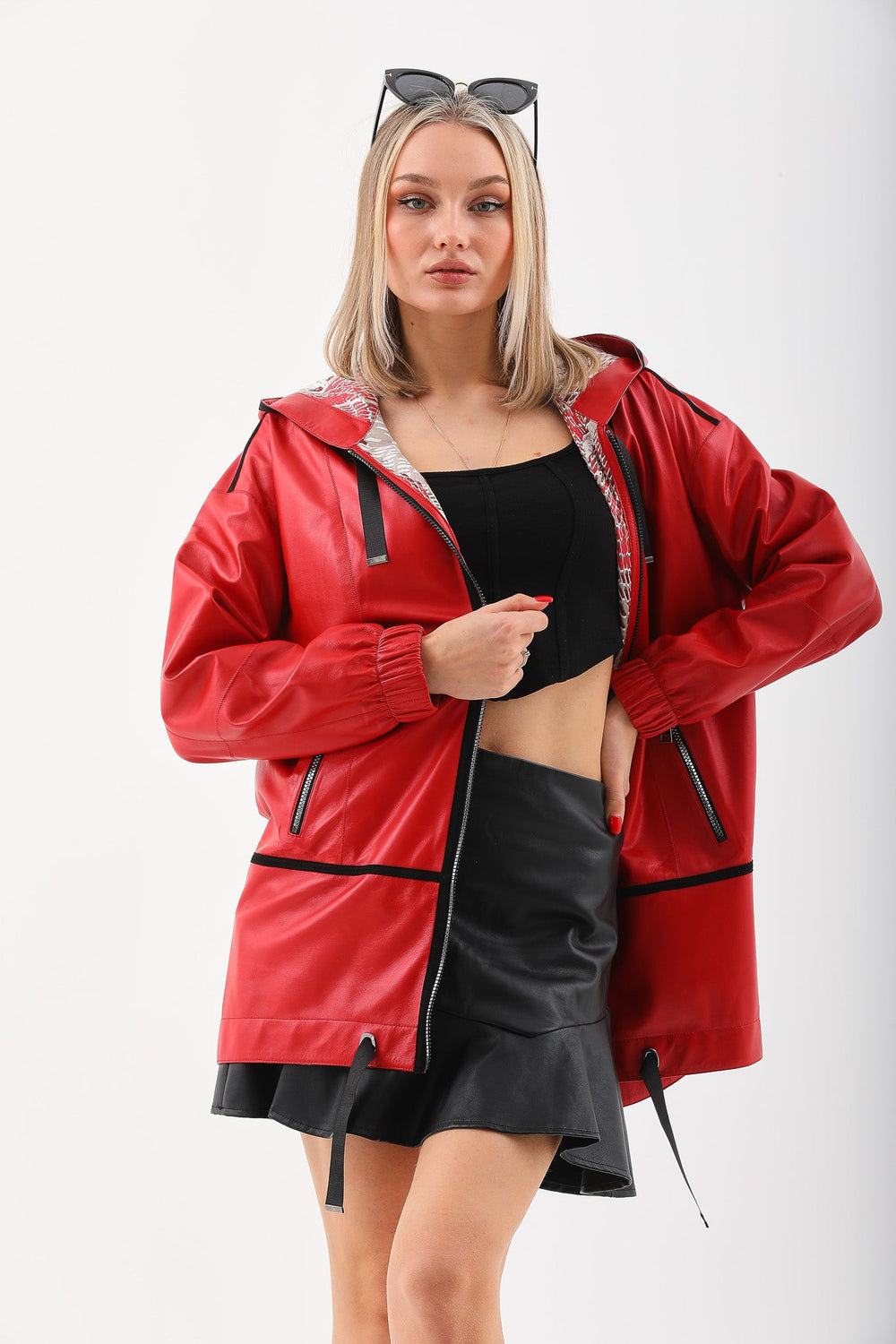 The Vega Red Reversible Leather Jacket Universal Fit
