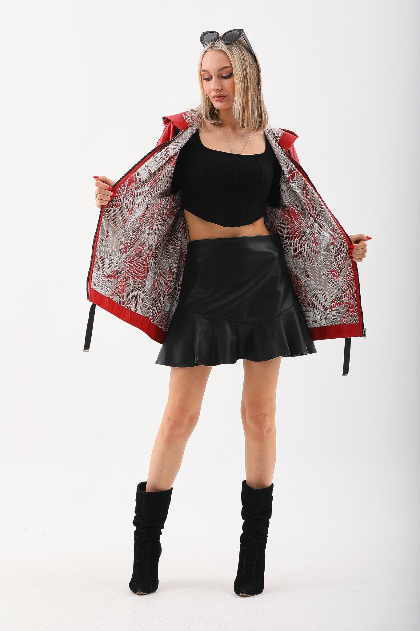 The Vega Red Reversible Leather Jacket Universal Fit