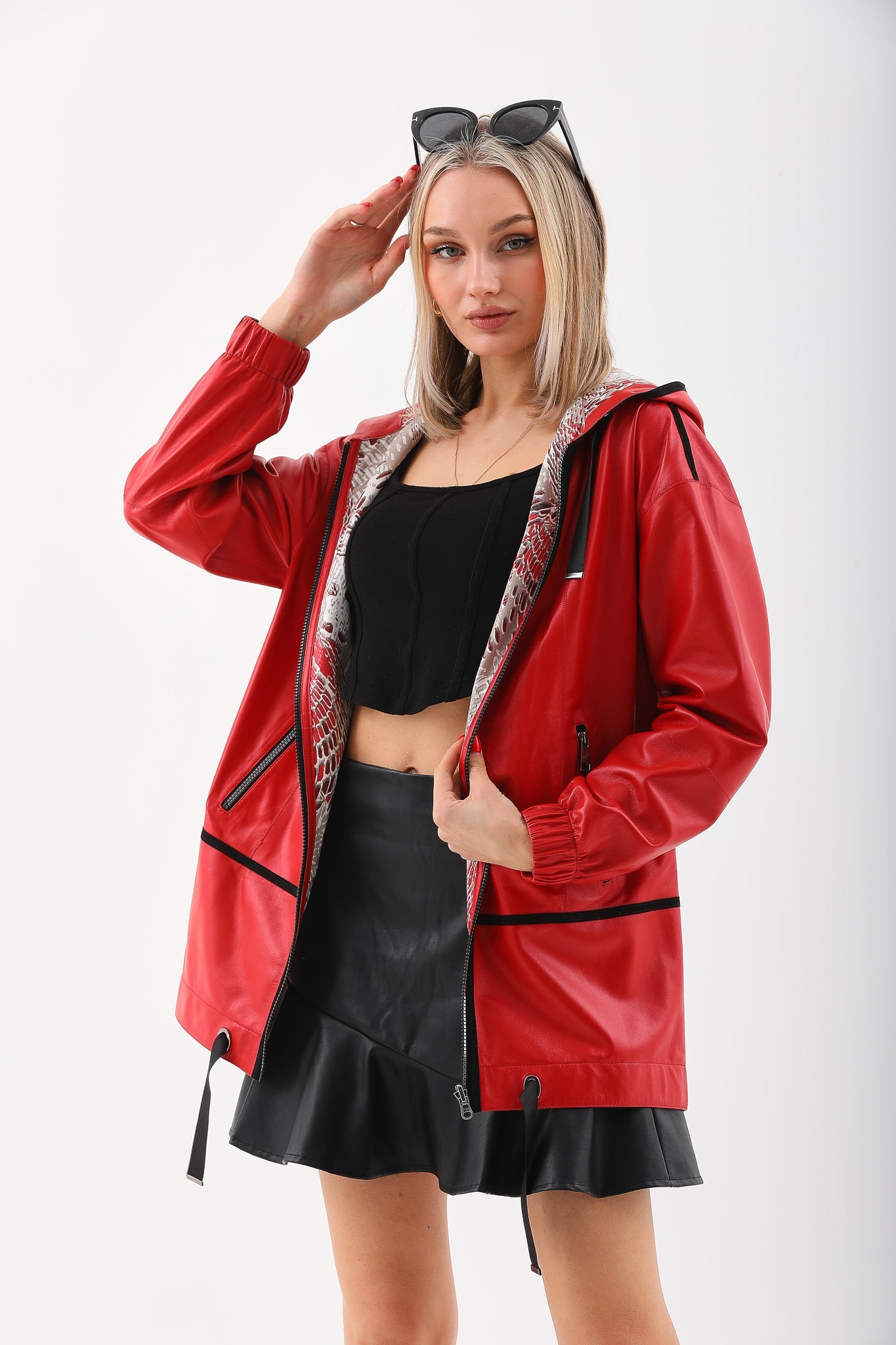 The Vega Red Reversible Leather Jacket Universal Fit