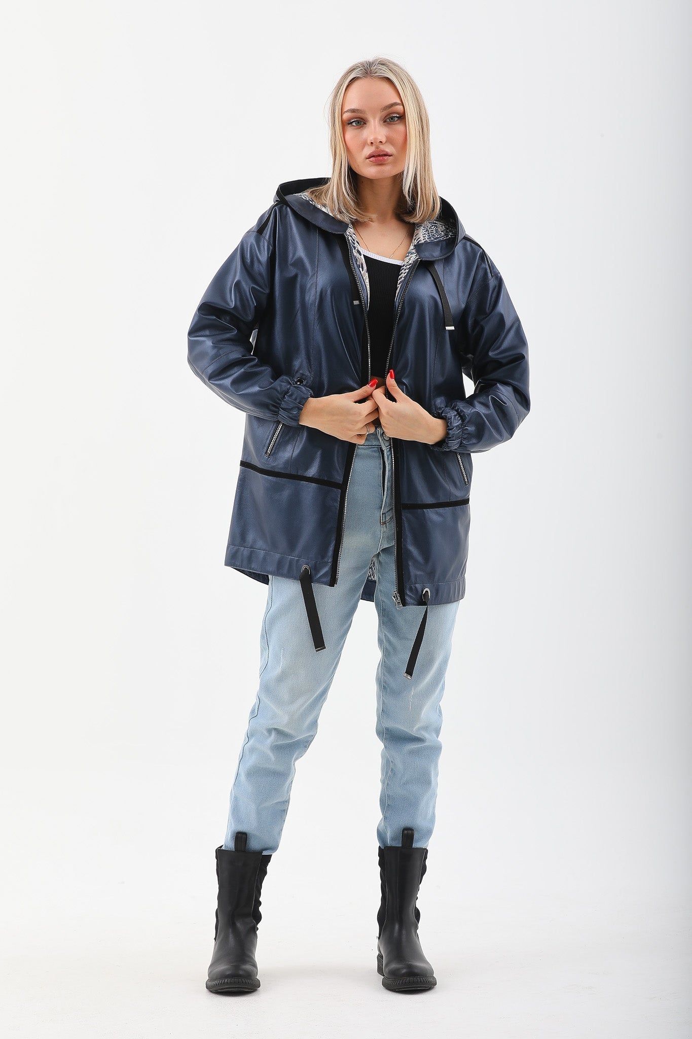 The Vega Navy Reversible Leather Jacket Fine Craftsmanship