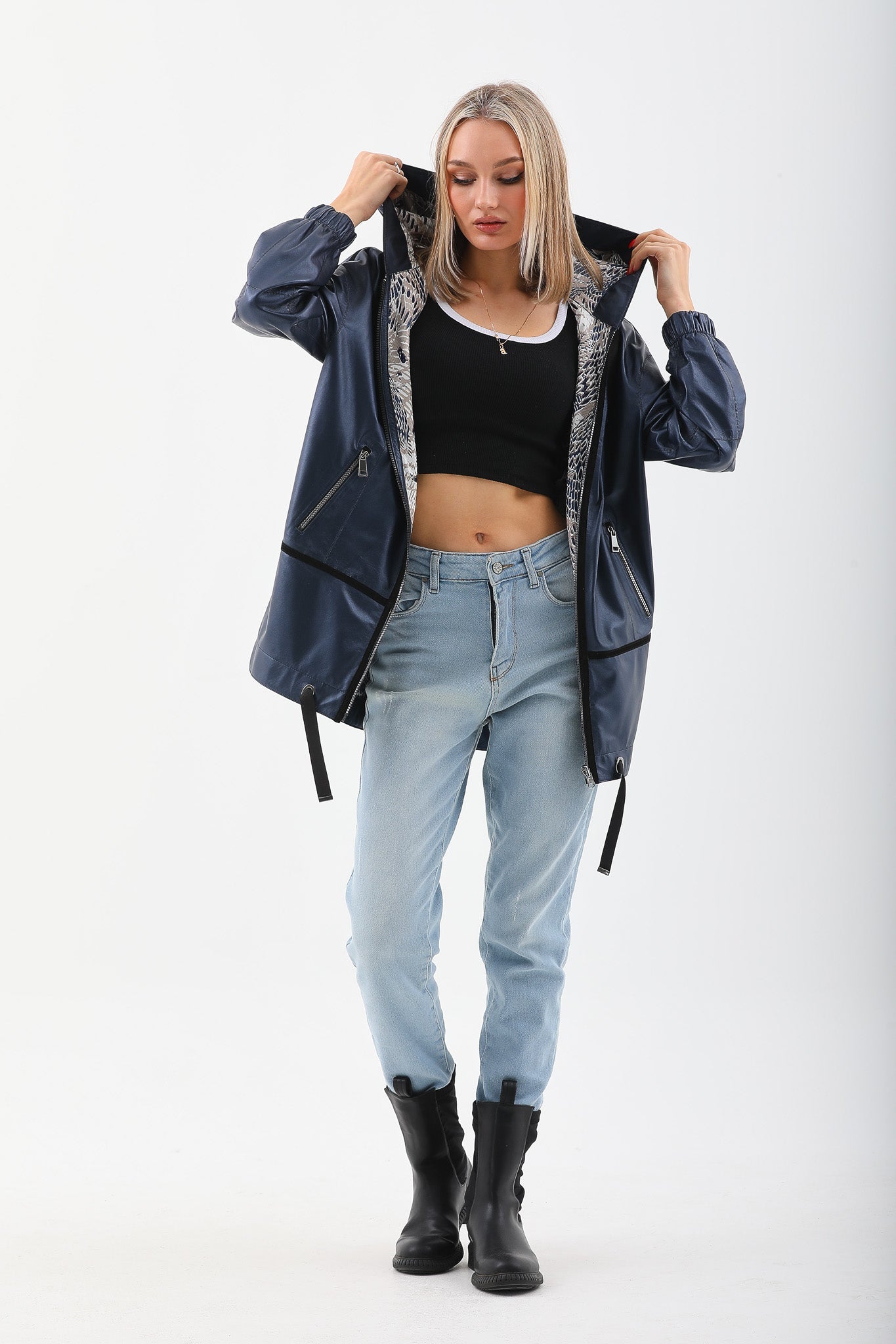 The Vega Navy Reversible Leather Jacket Fine Craftsmanship