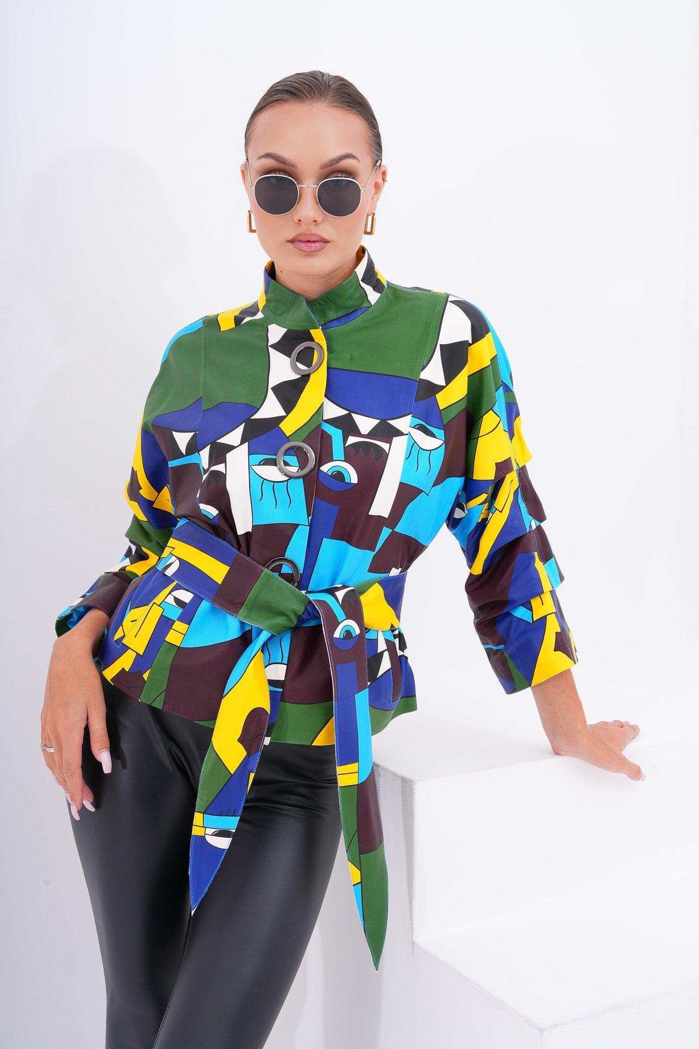 The Odessa Geometric Art Leather Jacket Exclusive Style