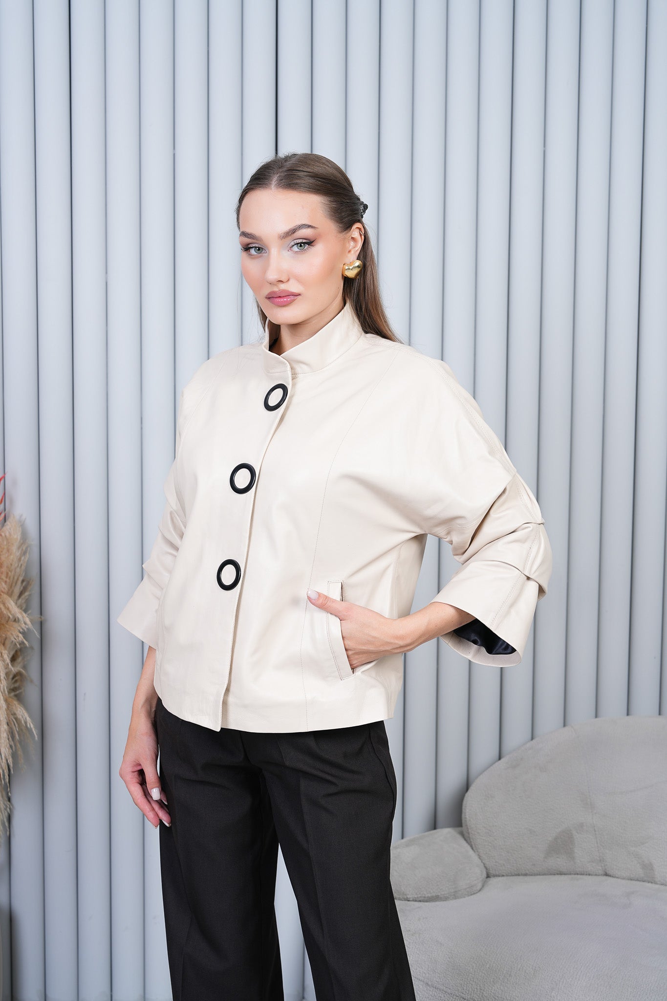 The Odessa Cream Leather Jacket Universal Fit