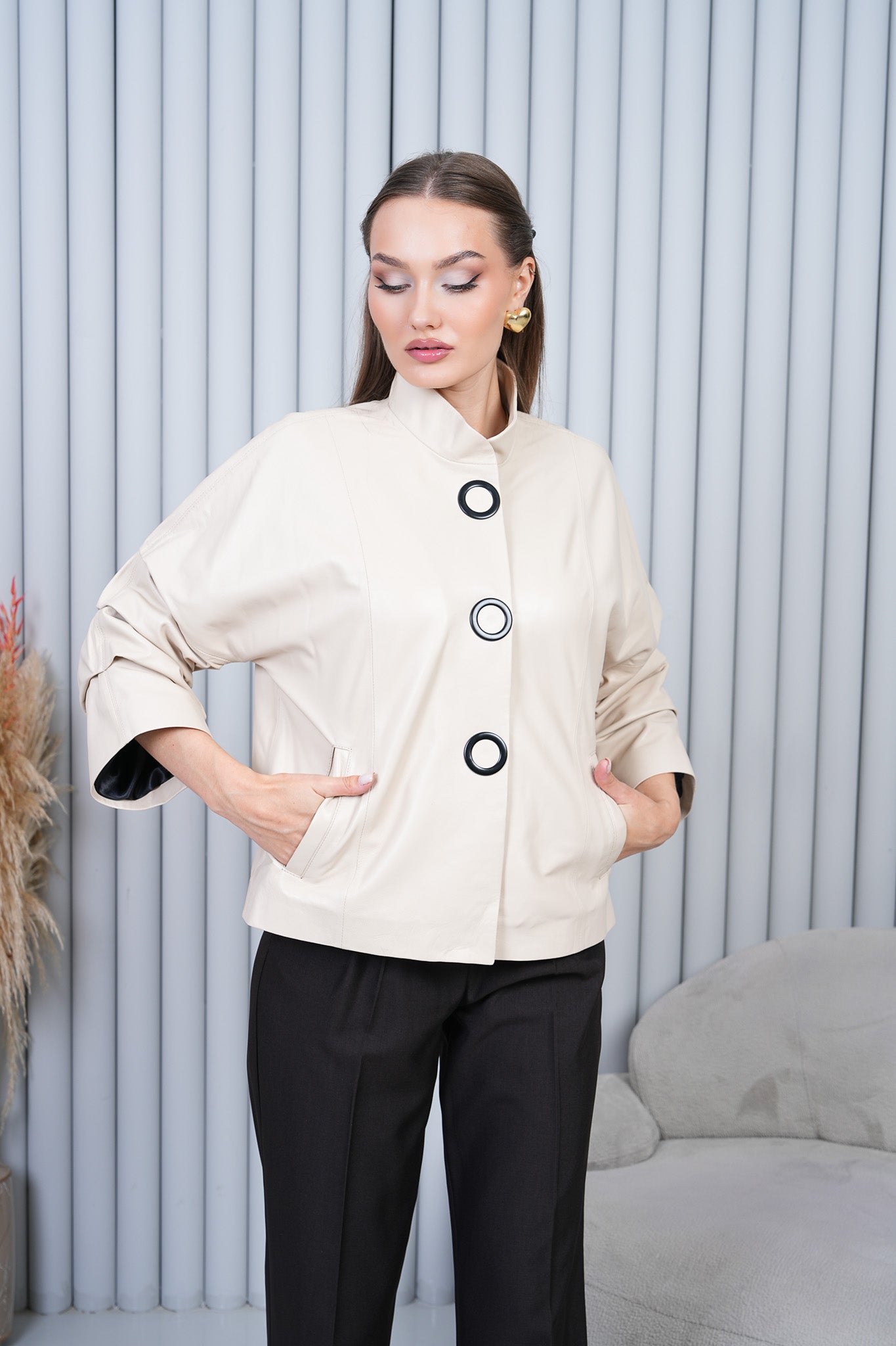 The Odessa Cream Leather Jacket Universal Fit