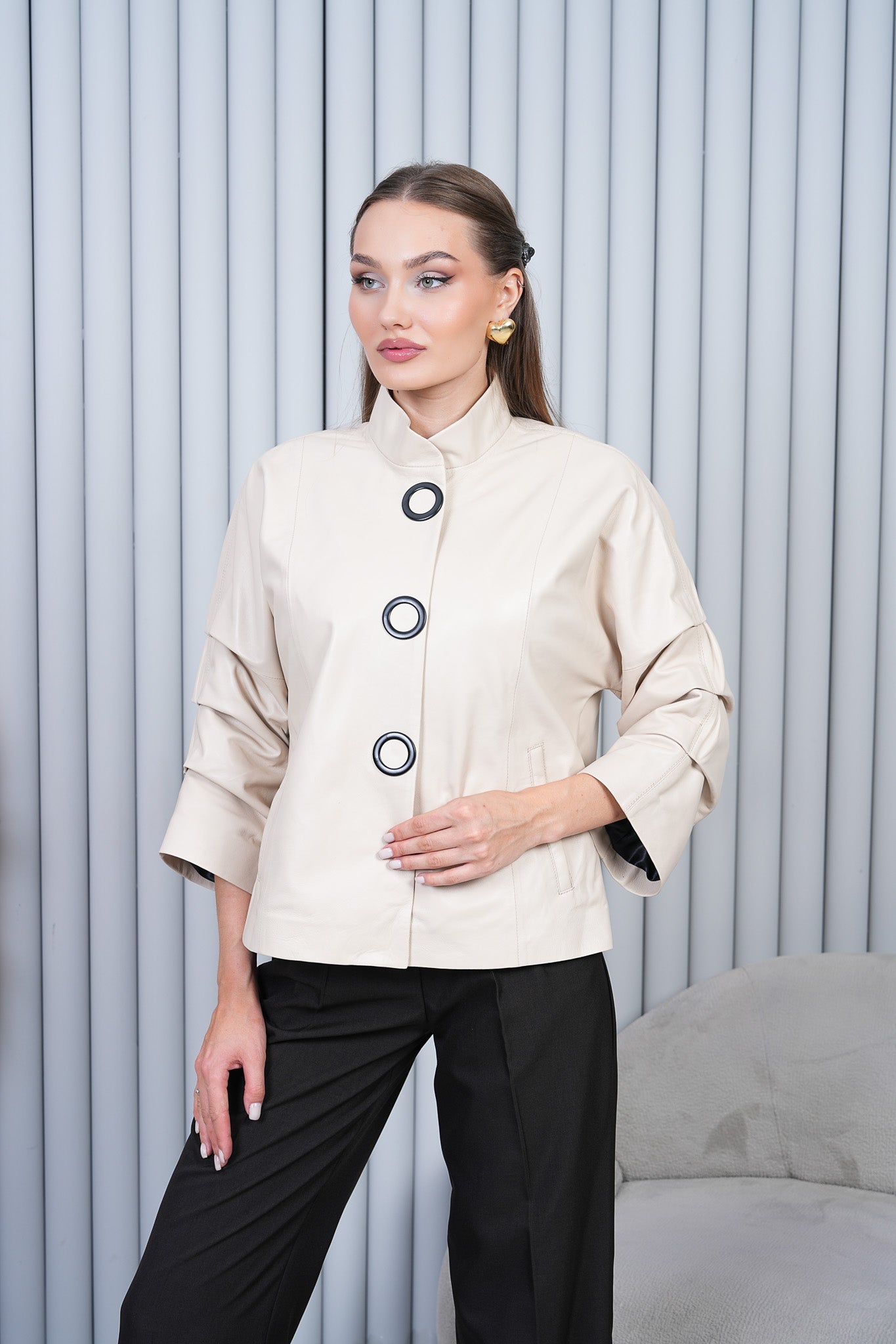 The Odessa Cream Leather Jacket Universal Fit