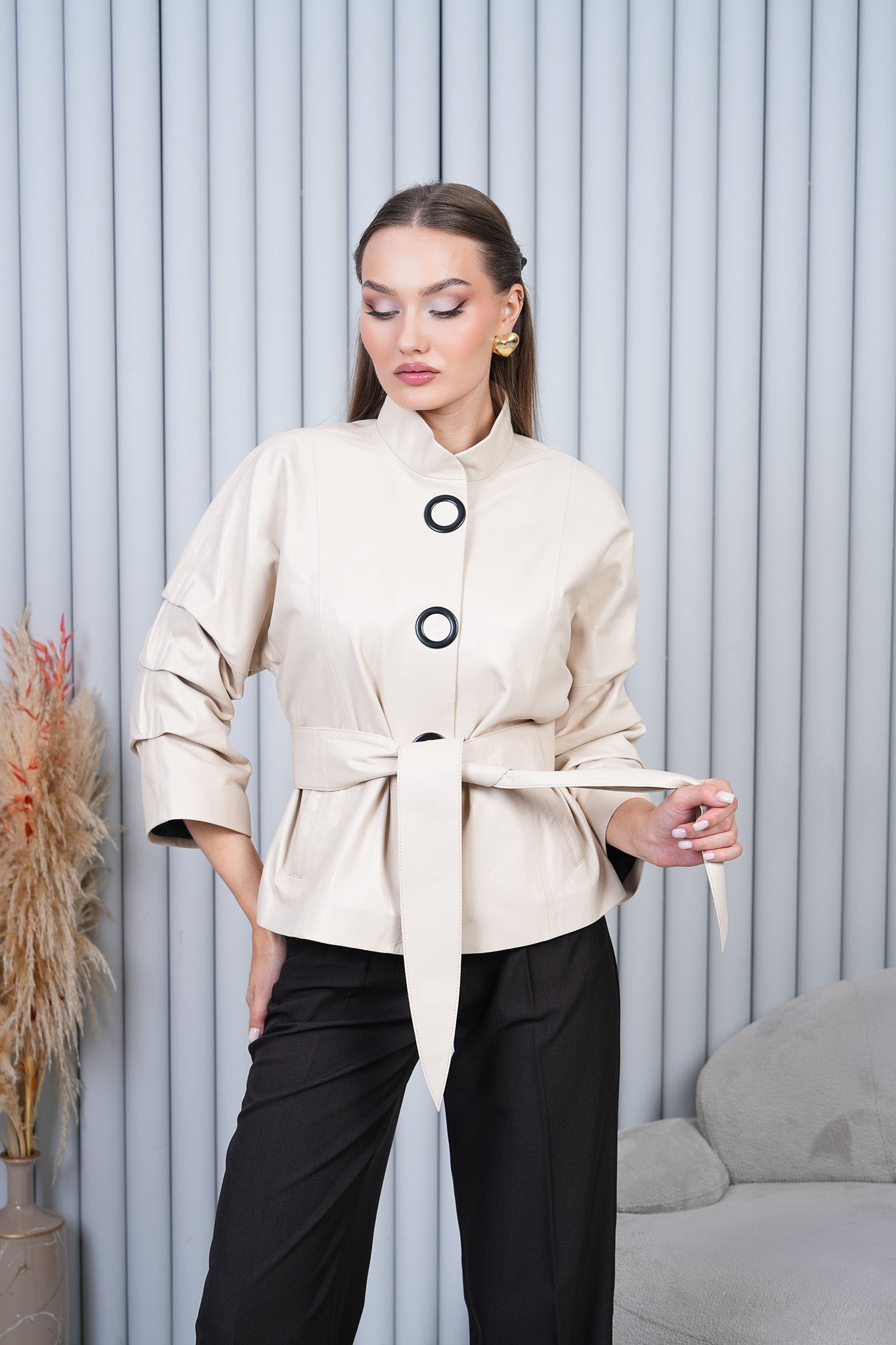 The Odessa Cream Leather Jacket Universal Fit