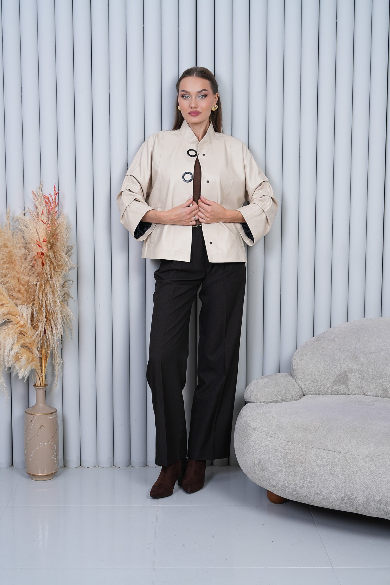 The Odessa Cream Leather Jacket Universal Fit