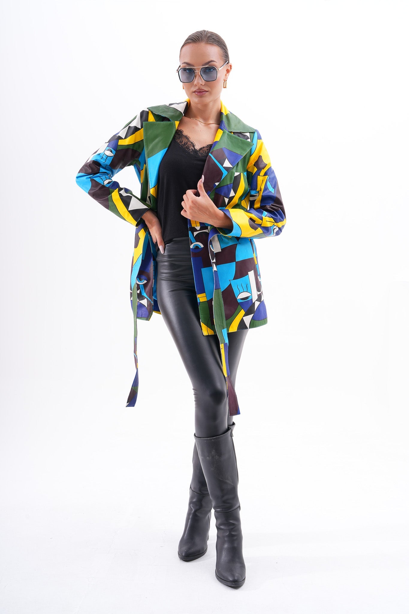 Sienna Abstract Art Leather Jacket – Blue Green Edition Fine Craftsmanship