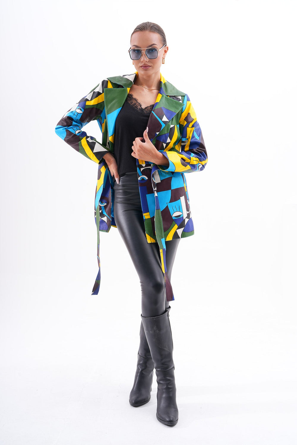 Sienna Abstract Art Leather Jacket – Blue Green Edition Fine Craftsmanship