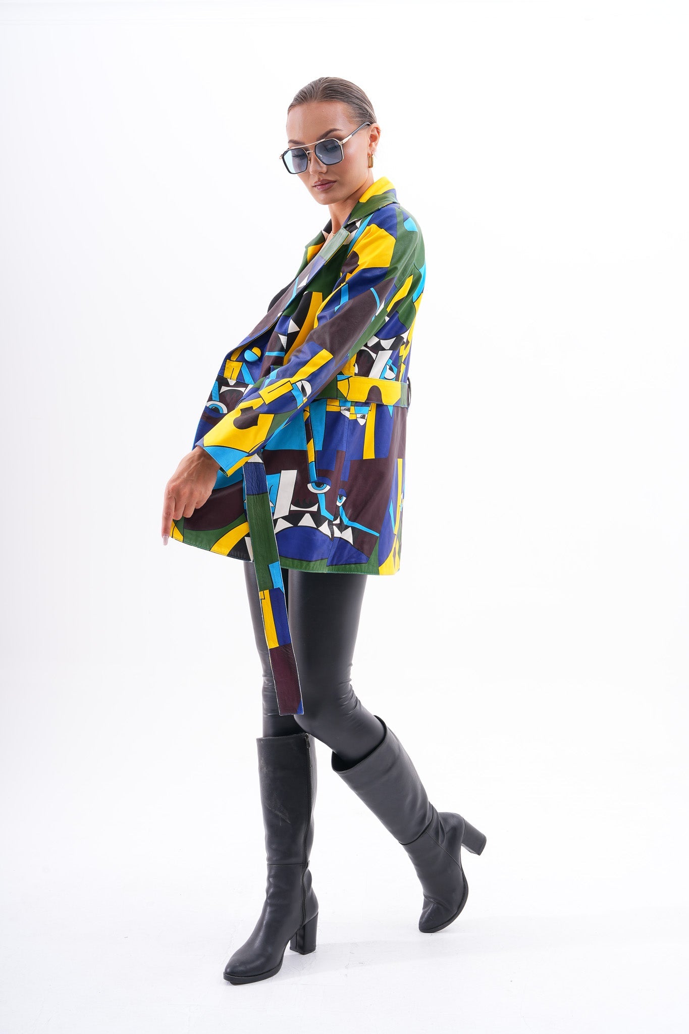Sienna Abstract Art Leather Jacket – Blue Green Edition Fine Craftsmanship
