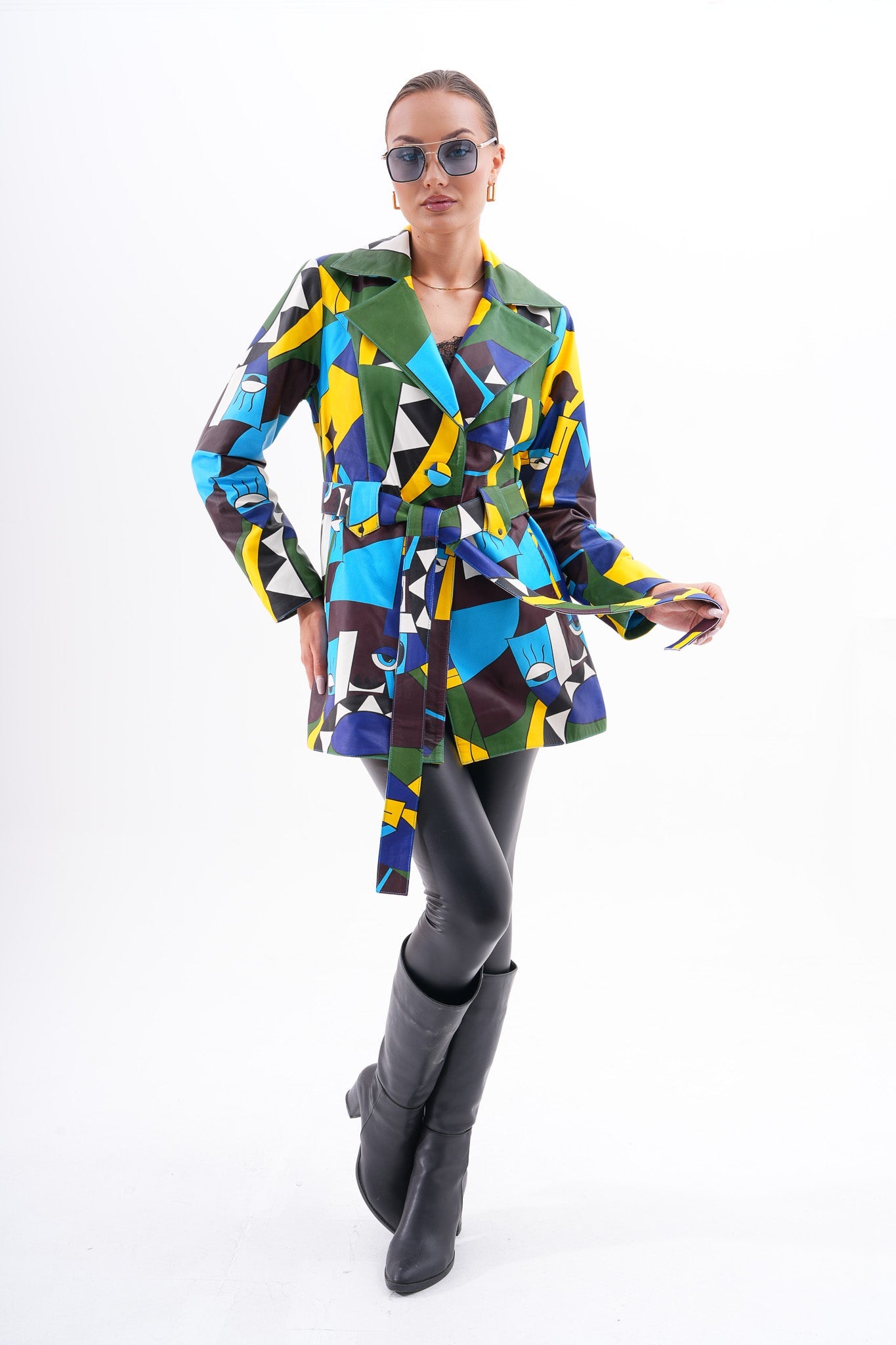 Sienna Abstract Art Leather Jacket – Blue Green Edition Fine Craftsmanship