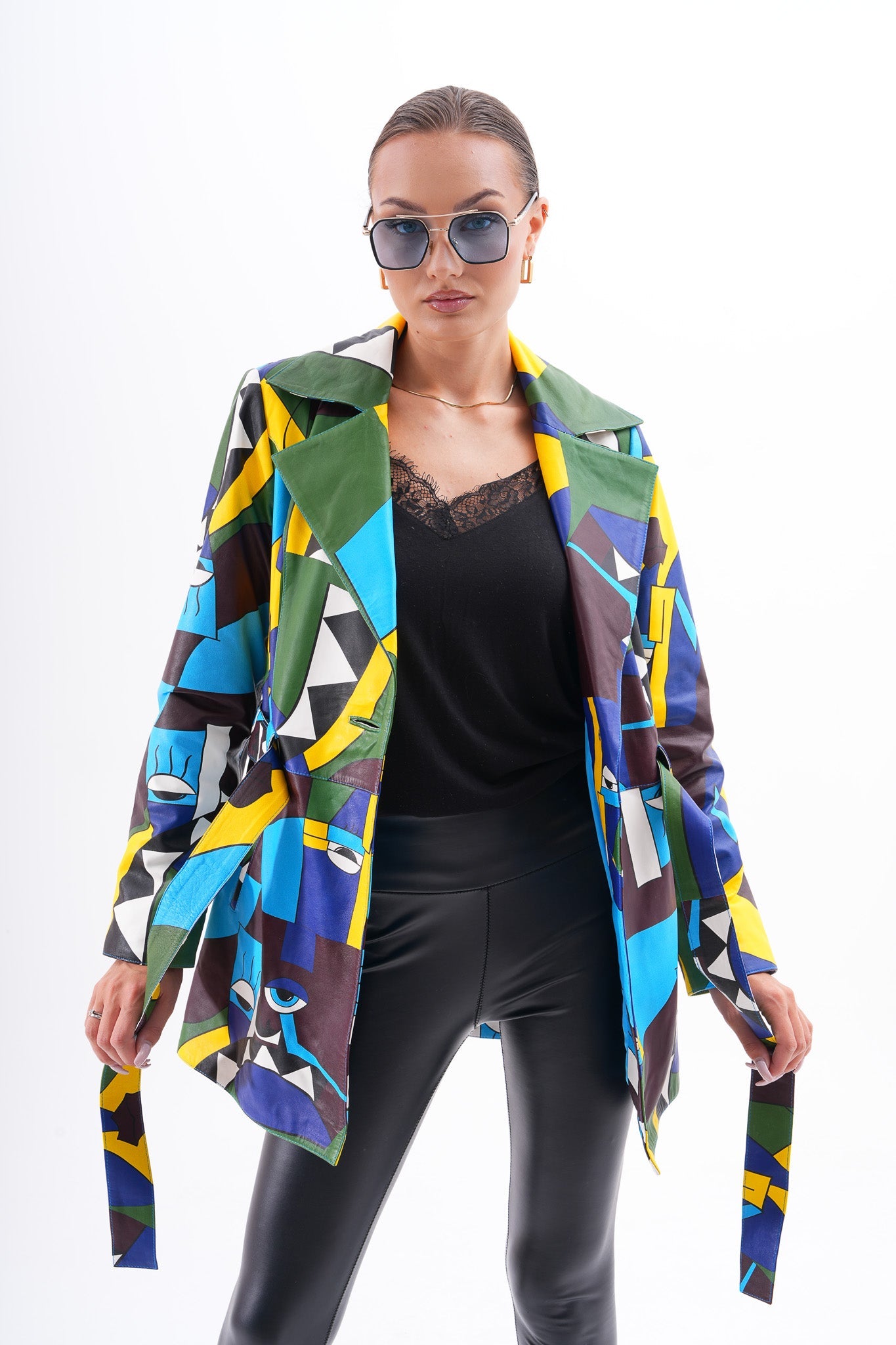 Sienna Abstract Art Leather Jacket – Blue Green Edition Fine Craftsmanship