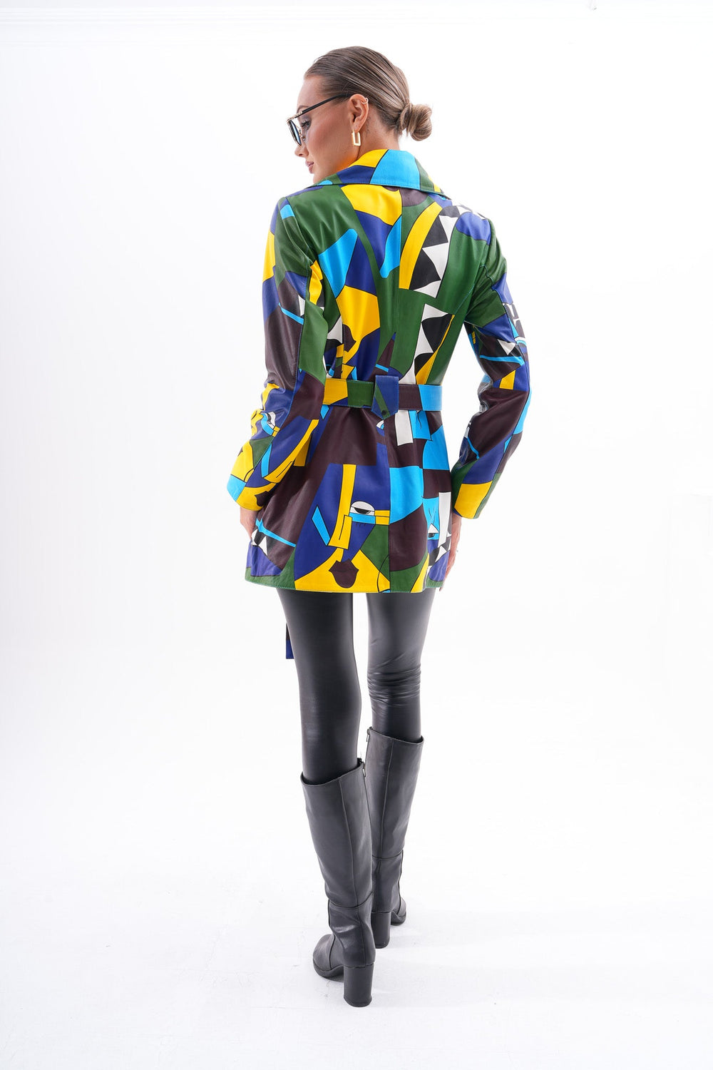 Sienna Abstract Art Leather Jacket – Blue Green Edition Fine Craftsmanship