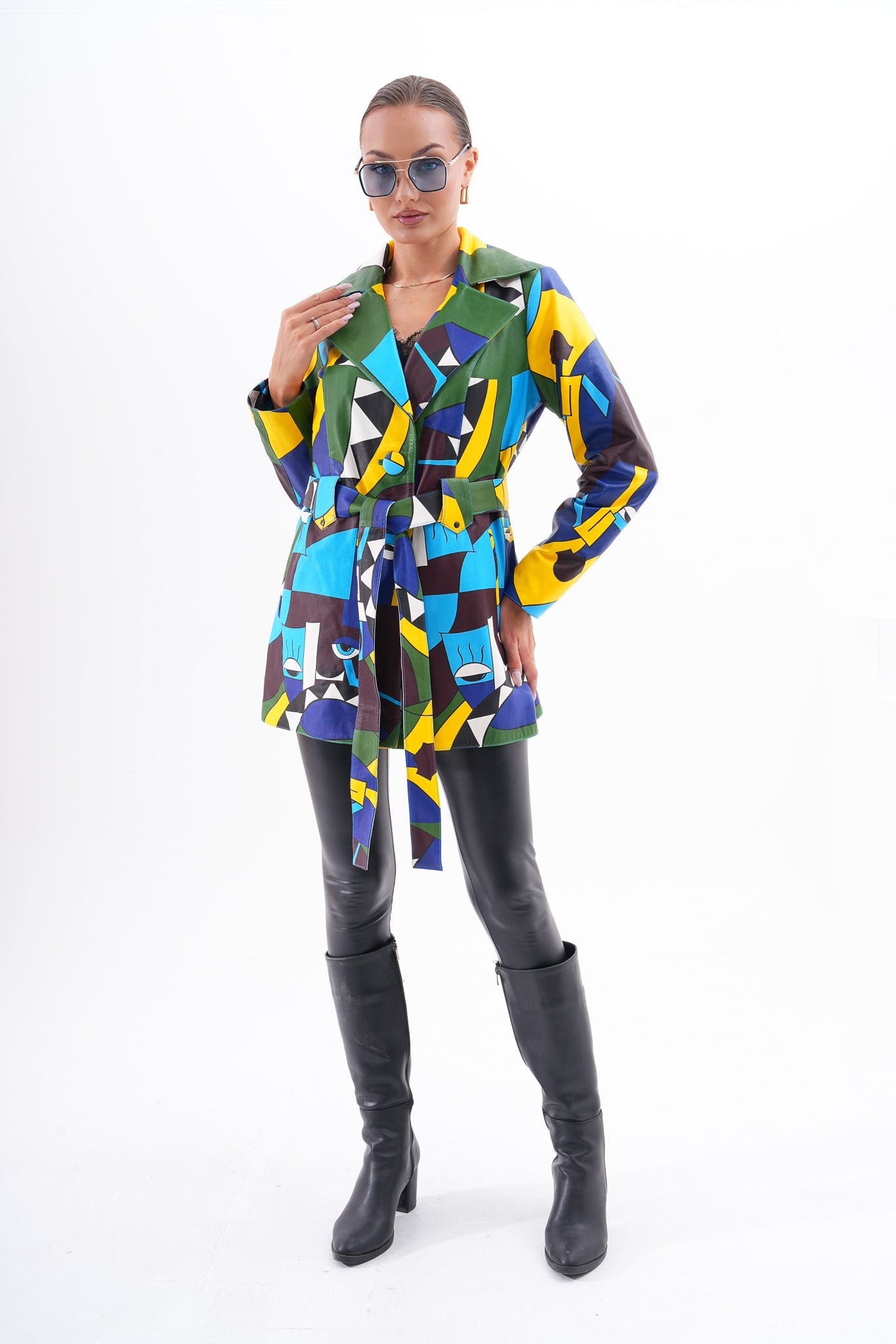 Sienna Abstract Art Leather Jacket – Blue Green Edition Fine Craftsmanship