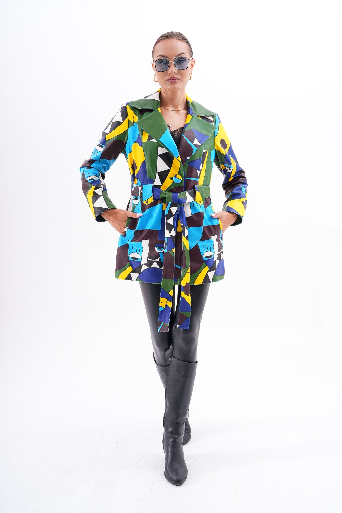 Sienna Abstract Art Leather Jacket – Blue Green Edition Fine Craftsmanship